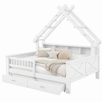 HAUSBETT mit LED und Stauraum 140x200 cm Weiß - Weiß, Holz (140/200cm) - Meubliv