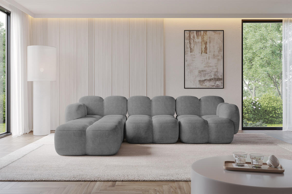 ECKSOFA modulares Sofa Links Miko-L2 302x205x75 Grau Velours - Schwarz/Grau, Holzwerkstoff/Kunststoff (302/205cm) - ALTDECOR