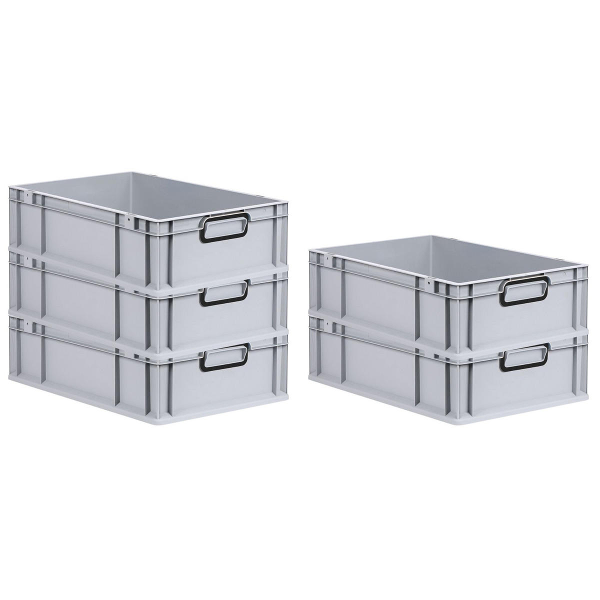 EUROBOX 5x NextGen Color 17x40x60 cm 34 Liter Griffe schwarz zu, Grau - Schwarz/Grau, Kunststoff (40/17/60cm) - PROREGAL