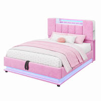 POLSTERBETT für Kinder mit Stauraum, LED und USB 90x200 cm Samt Rosa - Pink, Metall (90/200cm) - Beauniv