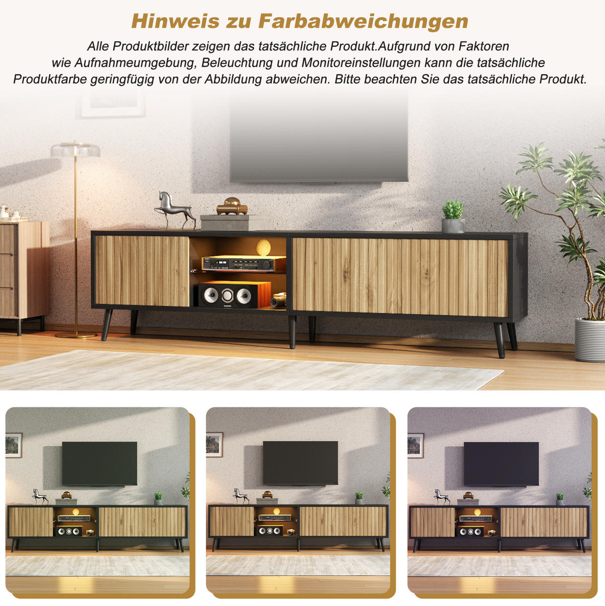 TV-LOWBOARD 175/31/43,5 cm naturfarben/schwarz aus Spanplatte mit LED - Naturfarben, Holzwerkstoff (31/43.5/175cm) - OKWISH