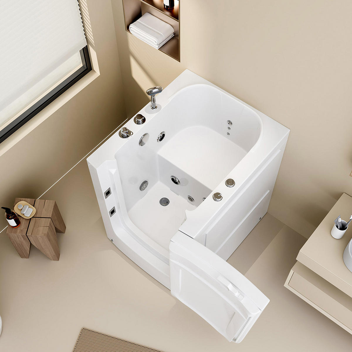 SENIORENBADEWANNE VITAL L - rechts, L - Weiß, Kunststoff (85/100/95cm) - Home Deluxe