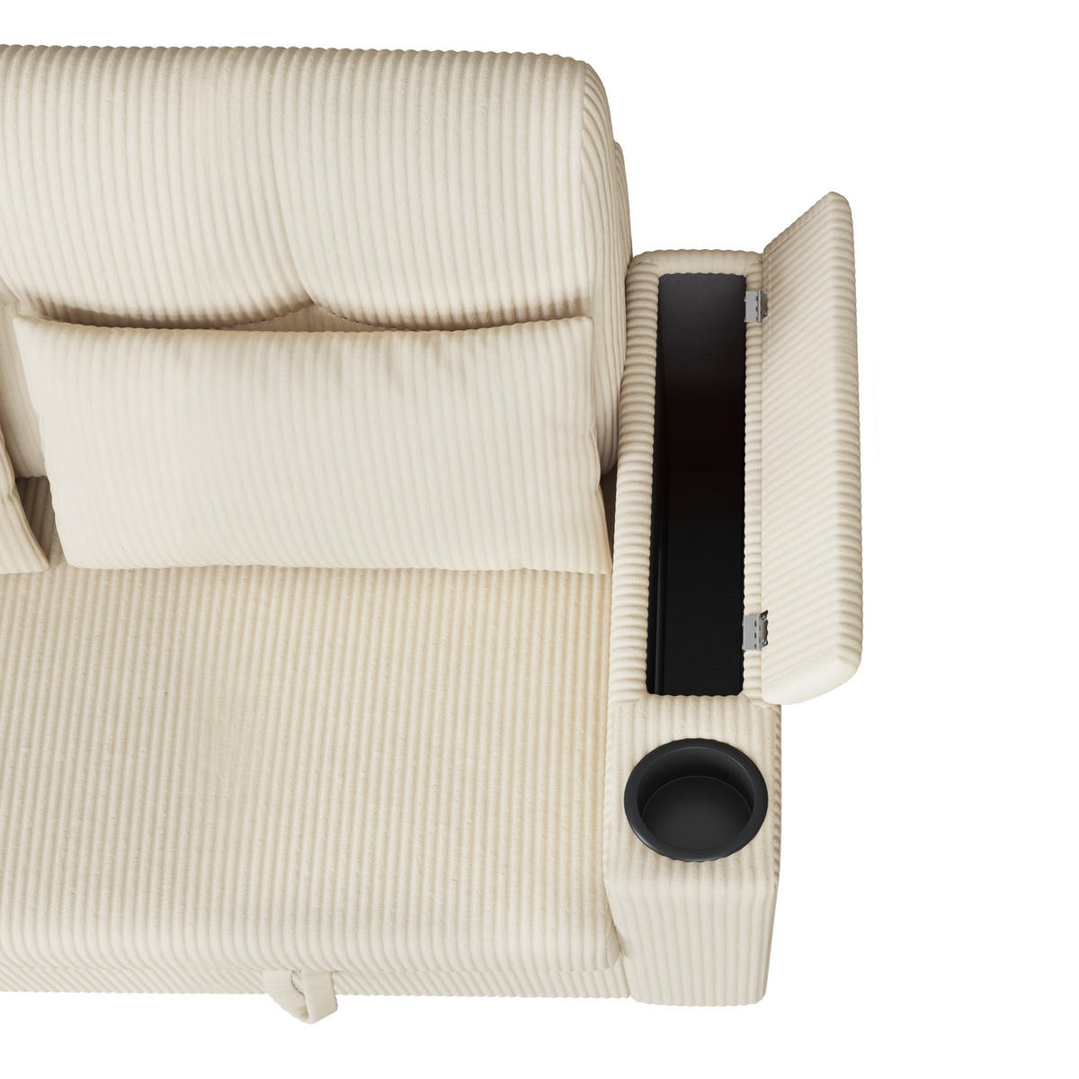 SOFA 2-Sitzer Beige mit Stauraum und Ladeanschlüssen, Cord - Beige/Schwarz, Holzwerkstoff/Textil (136.5/83.6/79.5cm) - CHICFURN