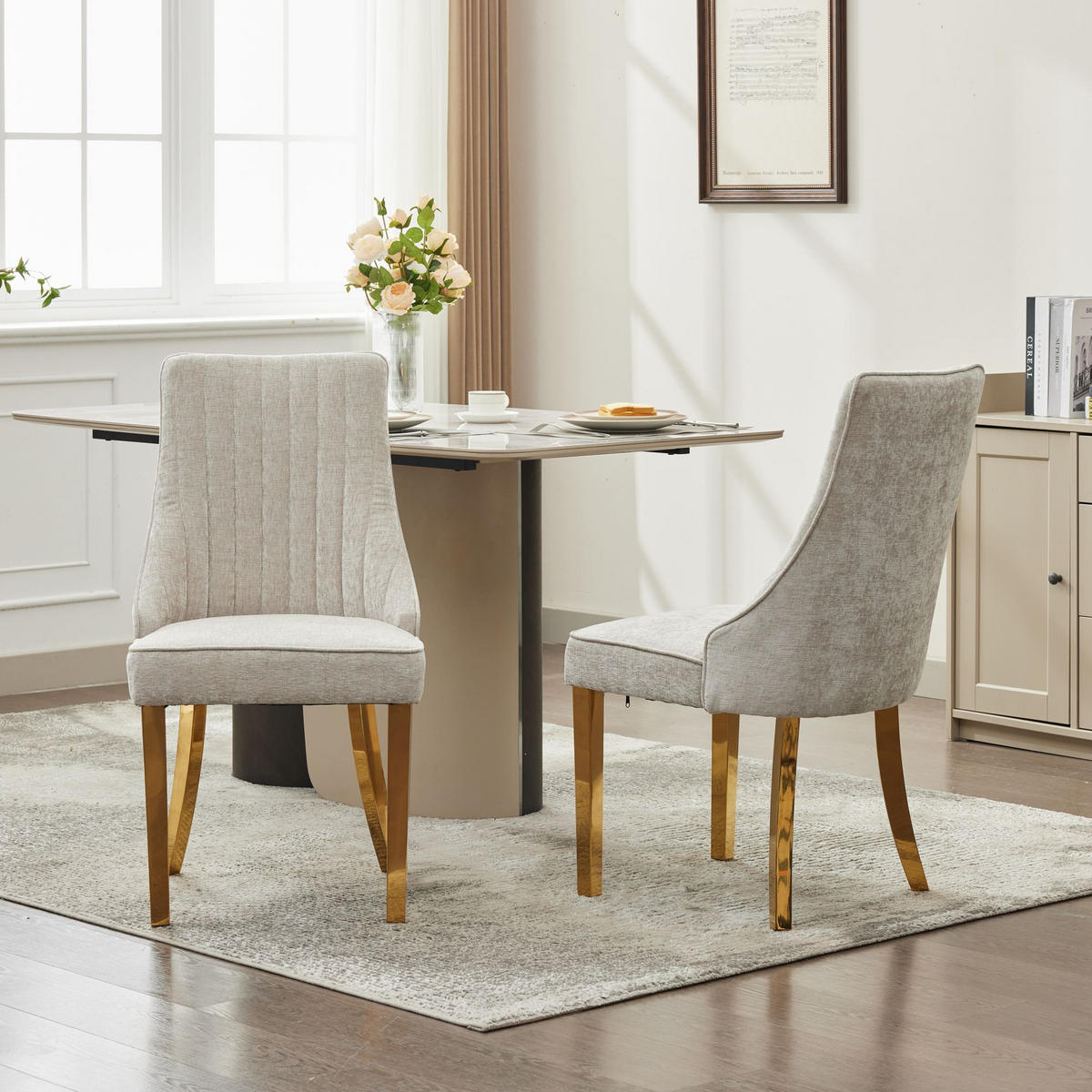 STUHL-SET DE-36306 2 Stück mit goldenen Metallbeinen Beige - Beige, Holz (50/95/65cm) - ComfortXL