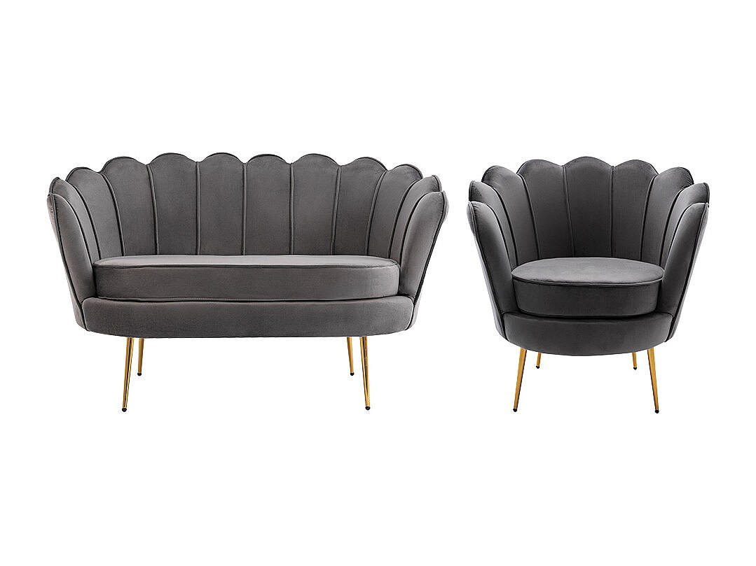 COUCHGARNITUR Muschel 2+1 - Samt - Anthrazit - DANDELION - Anthrazit, Textil (75/78/124cm) - Pascal Morabito