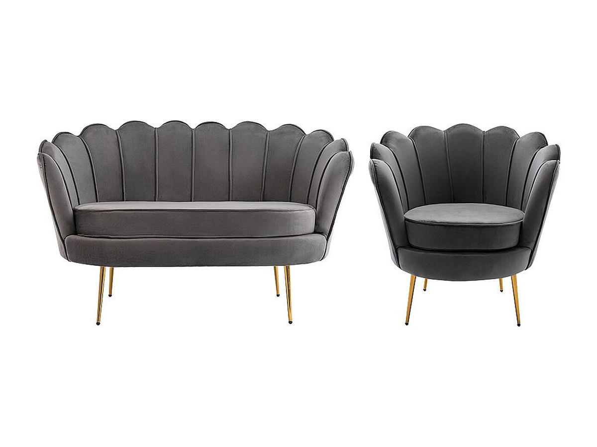 COUCHGARNITUR Muschel 2+1 - Samt - Anthrazit - DANDELION - Anthrazit, Textil (124/78/75cm) - Pascal Morabito