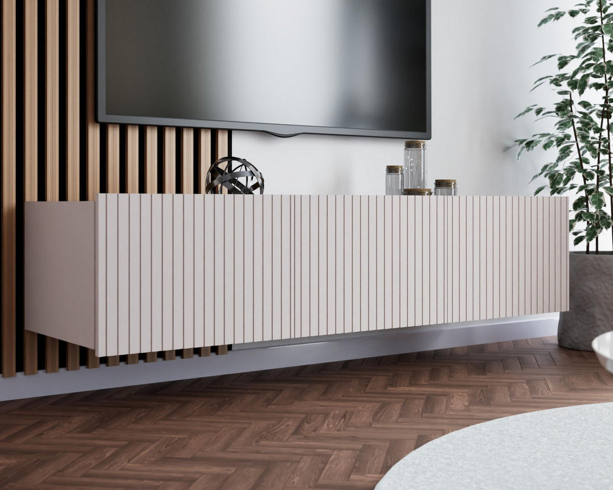 TV-LOWBOARD Kolder 150 cm Kaschmir mit geriffelten Fronten - Kaschmir/Silberfarben, Holzwerkstoff/Kunststoff (150/38/43cm) - Ravio