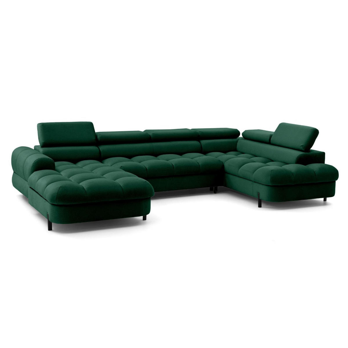ECKSOFA U-Form BOWL U Rechts mit Schlaffunktion 125x265 Velours Grün - Schwarz/Grün, Holz/Textil (195/90/339cm) - Muffo