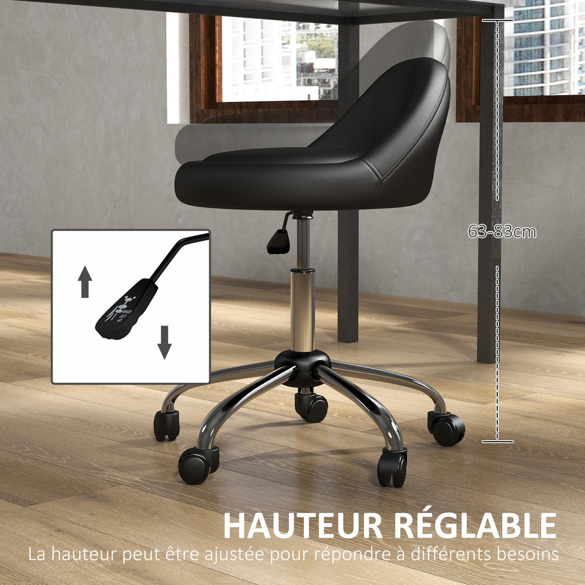 BÜROHOCKER DE-18015 höhenverstellbar 53-73 cm Schwarz - Schwarz, Metall (50/83/50cm) - ComfortXL
