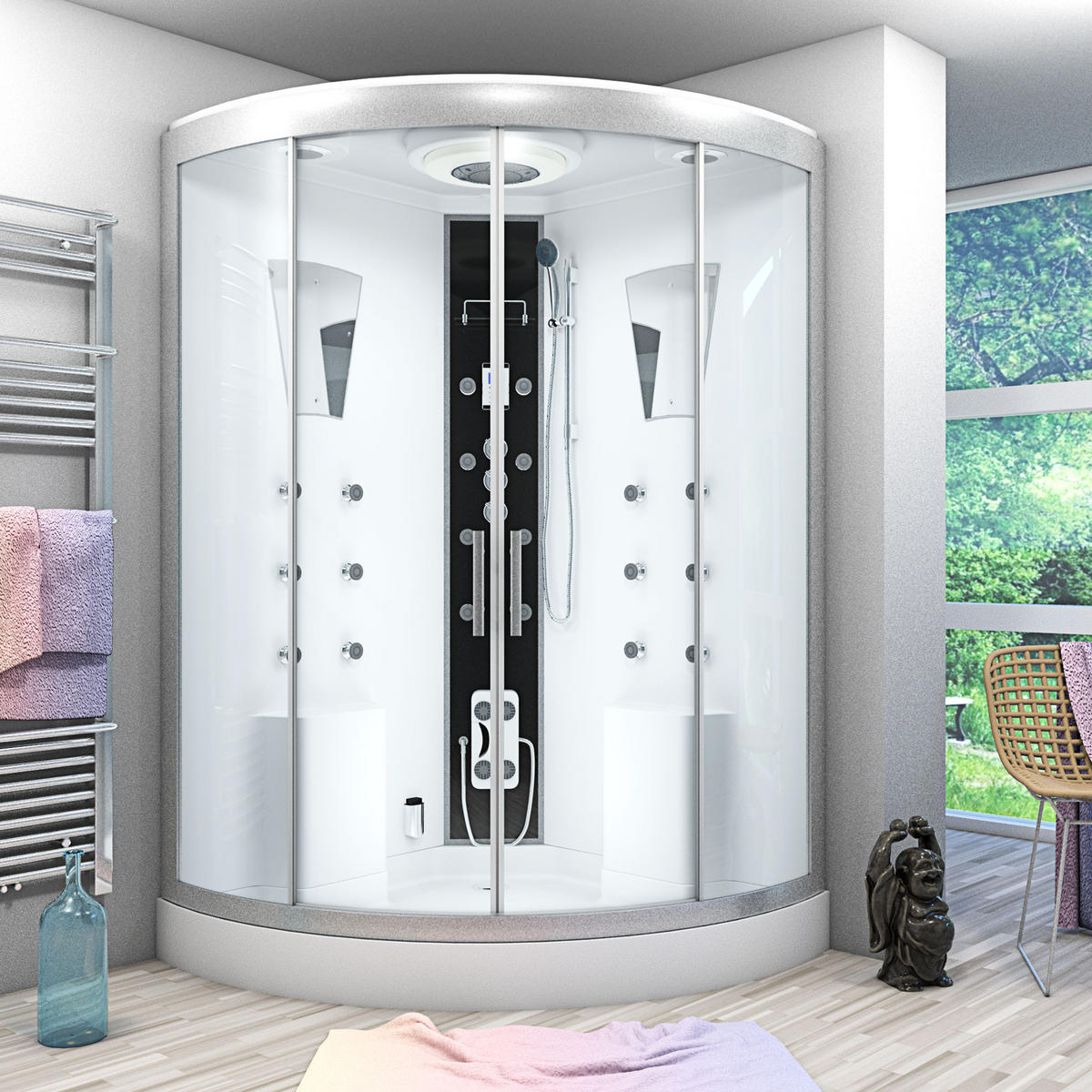 DAMPFDUSCHE Duschkabine D26-TH-EA 130x130 cm - Weiß, Glas/Kunststoff (130/130/220cm) - AcquaVapore by Sandra Jentho