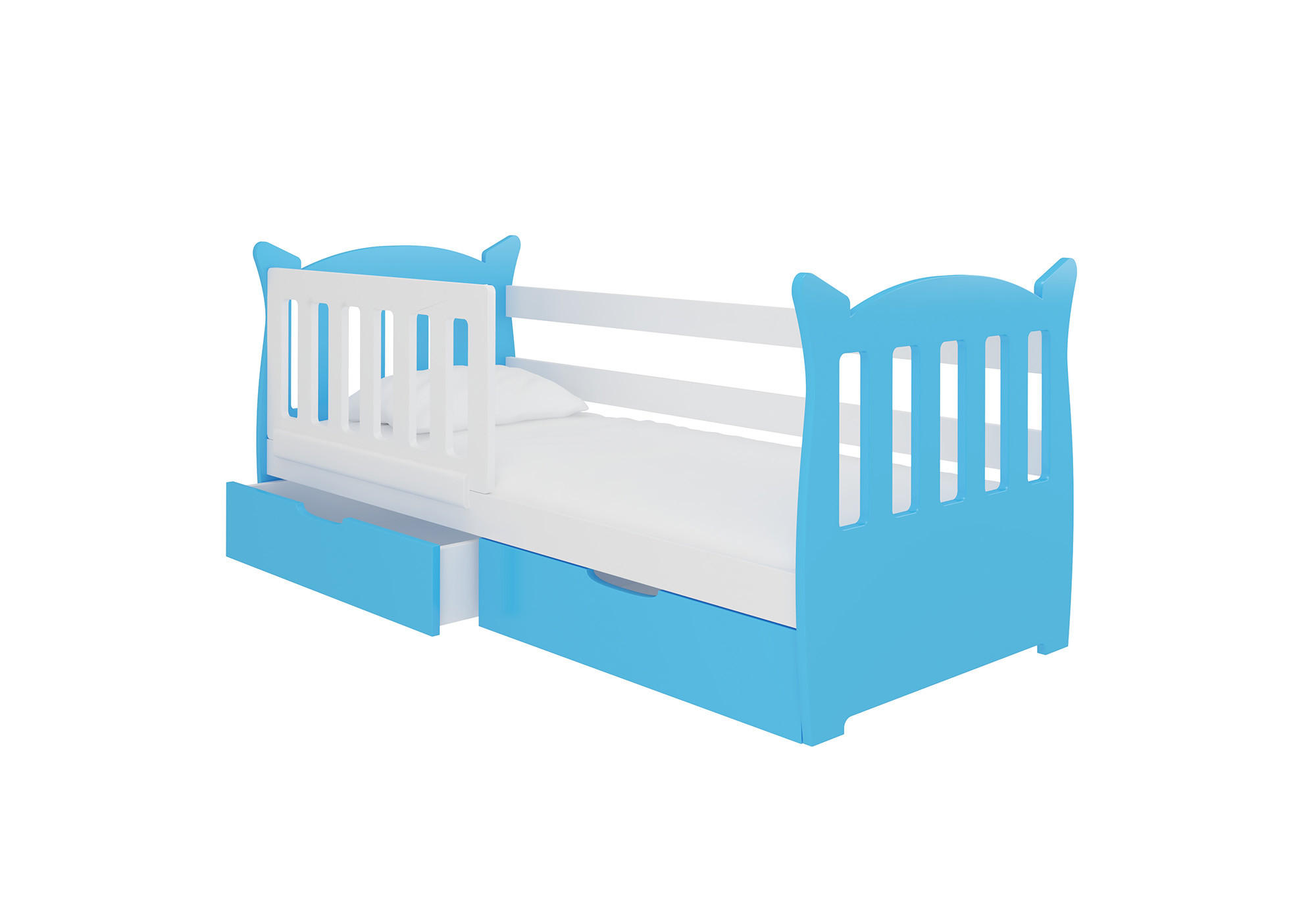 KINDERBETT Lena Kiefer weiß / blau 91 / 165 / 75cm - Blau/Weiß, Holz/Holzwerkstoff (80/160cm) - Feldmann-Wohnen