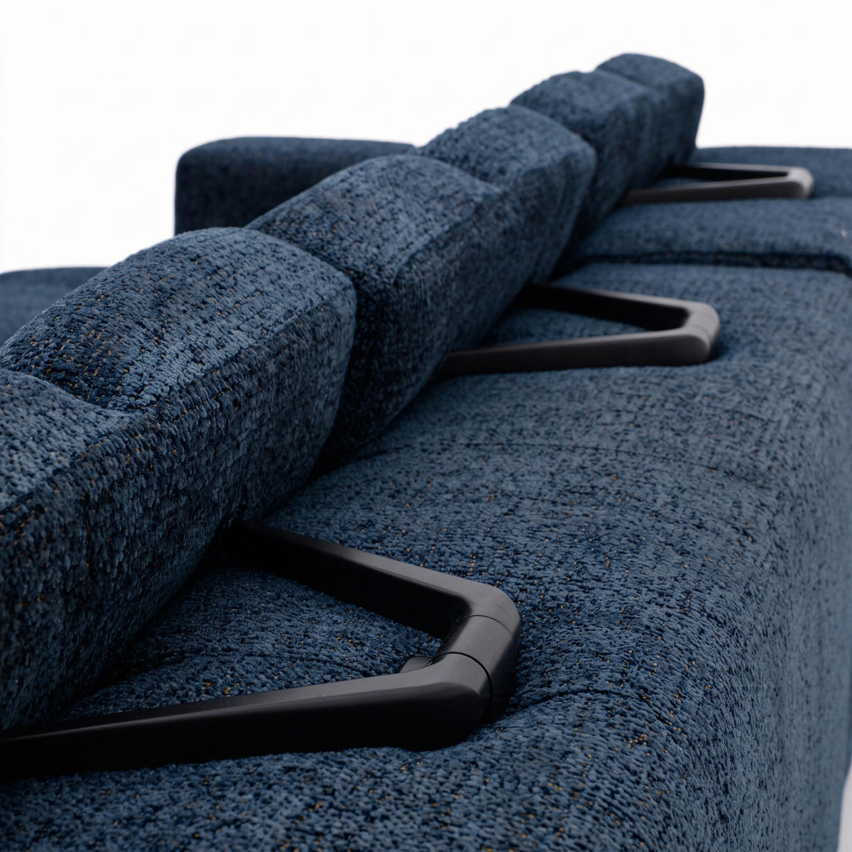 ECKSOFA TENDER Links mit Schlaffunktion und Verstellbare Kopfstützen, Chenille dunkelblau - Schwarz/Dunkelblau, Holz/Kunststoff (315/176cm) - Muffo