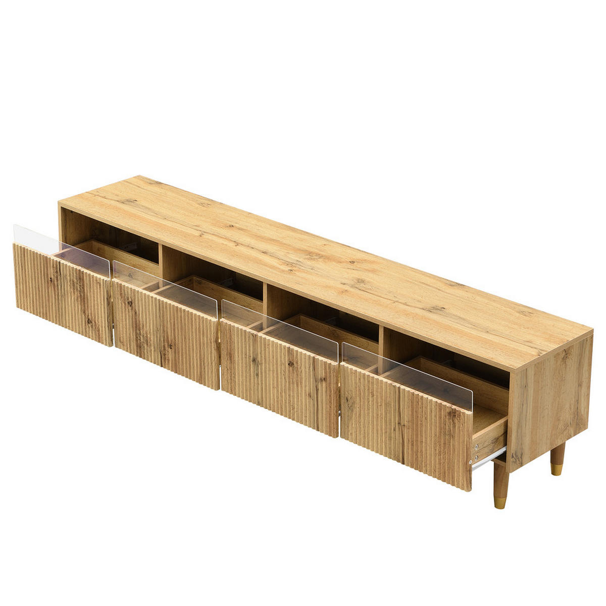 TV-SCHRANK SET 4 Türen Couchtisch 2 Schubladen LED Holz Gold - Braun, Holz (57.78/12.7/119cm) - FLIEKS