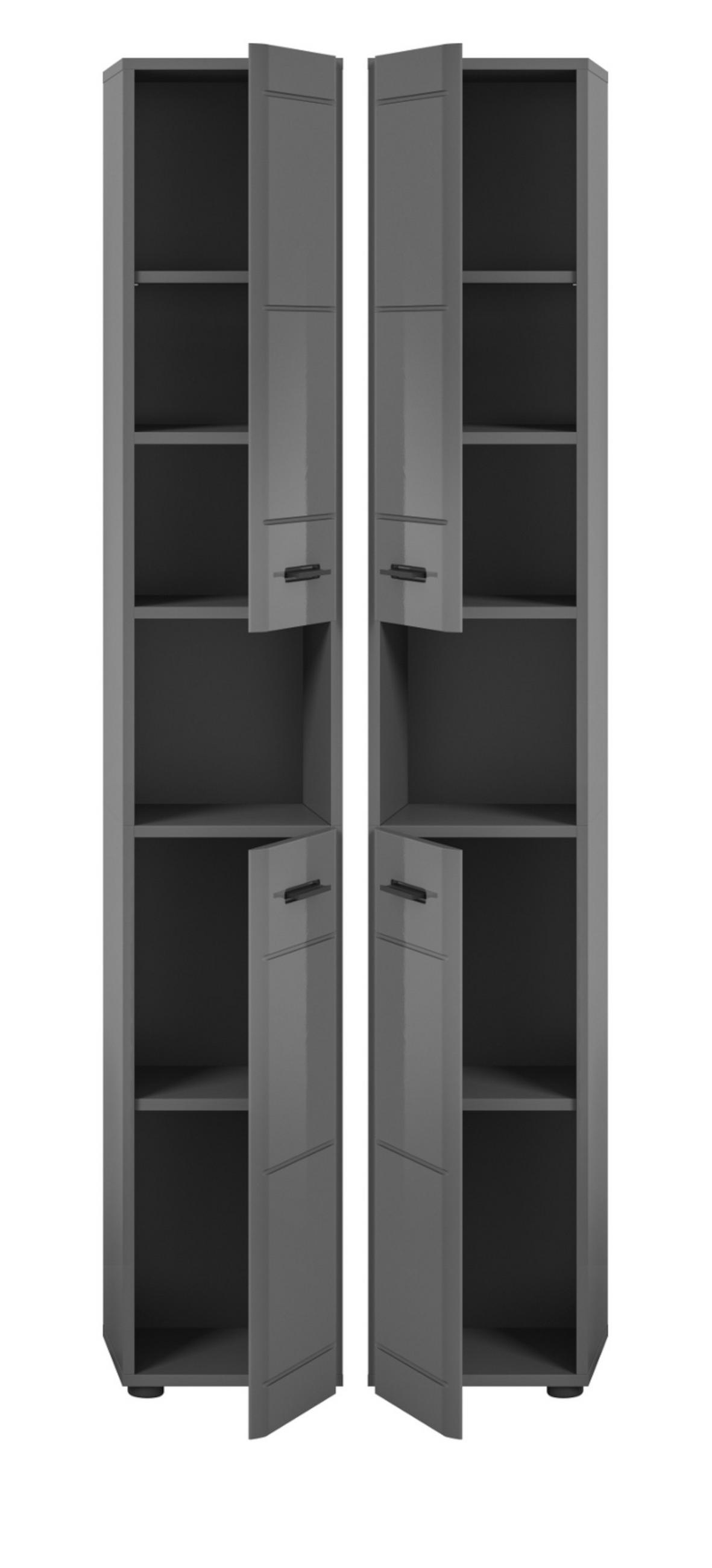 HOCHSCHRANK grau Hochglanz 30 x 180 cm, Badschrank mit Soft-Close - Schwarz/Grau, Holzwerkstoff/Kunststoff (30/180/30cm) - Inn.Furn