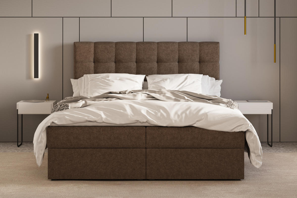 BOXBETT - Bett 05 OSLO - Hugo - 180x200 cm - mit Bettkasten und Waschbarem Topper - Braun, Holz (180/200cm) - ROYAL24_MARKT