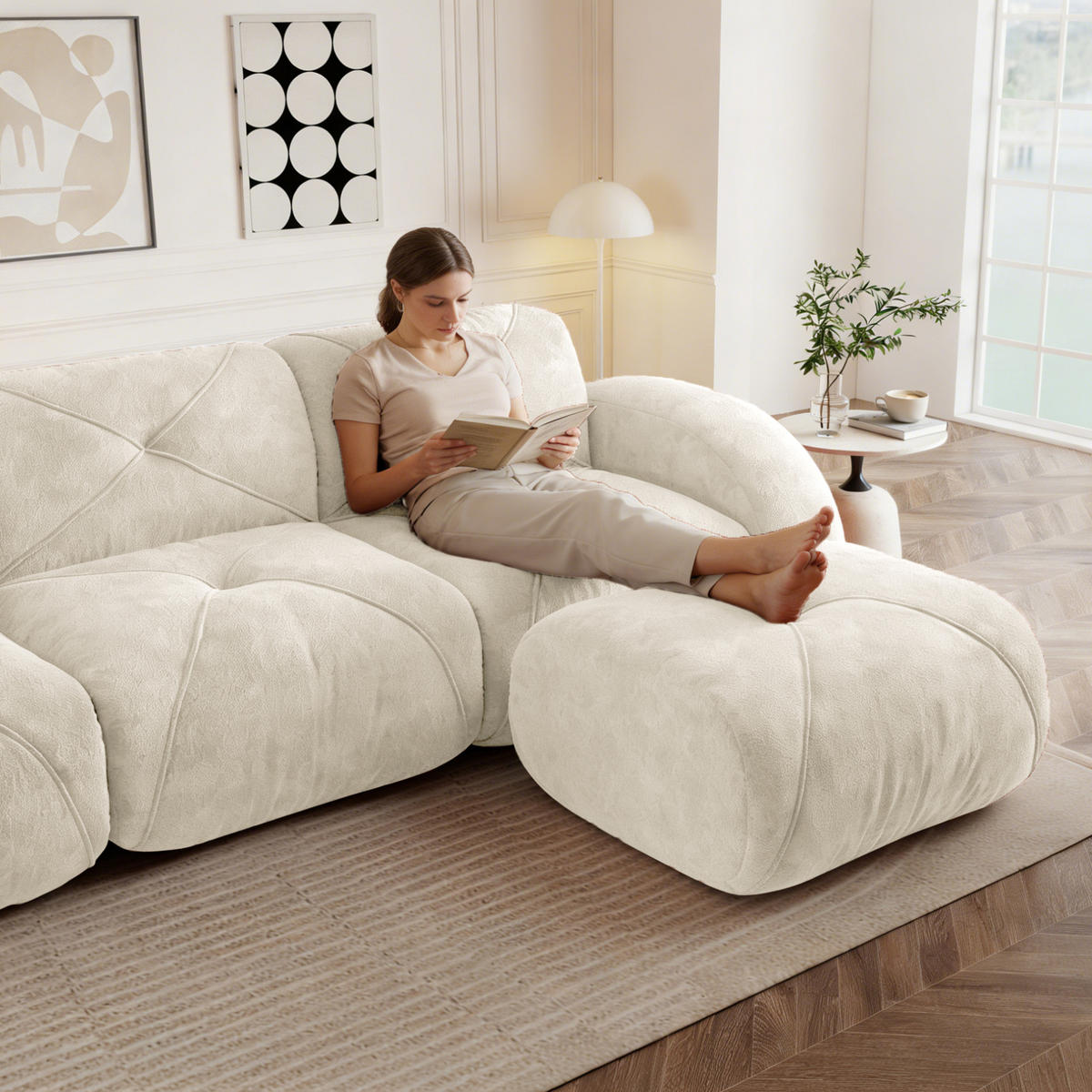 ECKSOFA 281/171/76 cm modular hellbeige aus Chenille mit flexiblem Modulsystem - Beige, Textil (171/281cm) - OKWISH