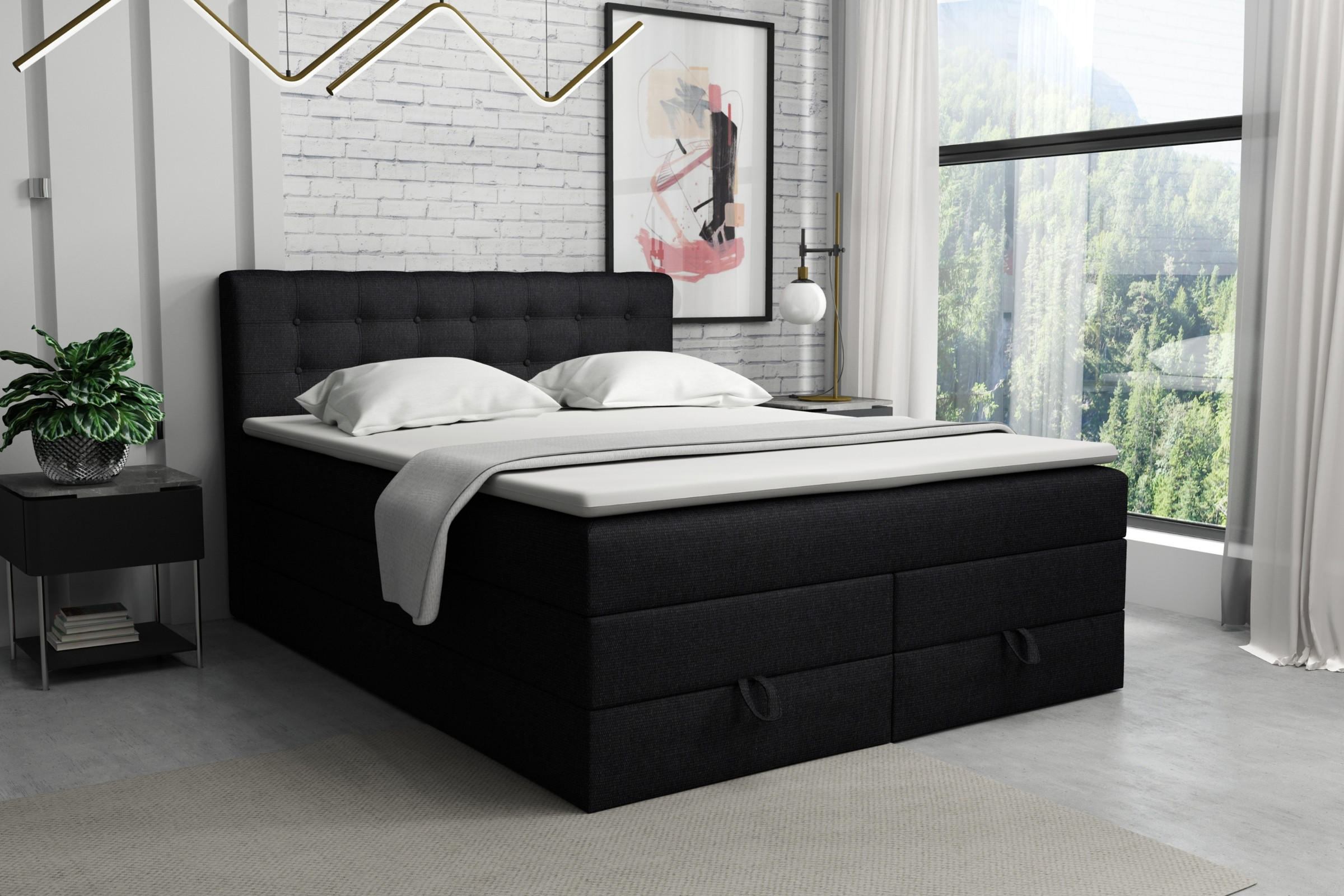 BOXSPRINGBETT VERNO 180/200 in Stoff Schwarz - Schwarz, Holz/Holzwerkstoff (180/200cm) - Deine Möbel 24