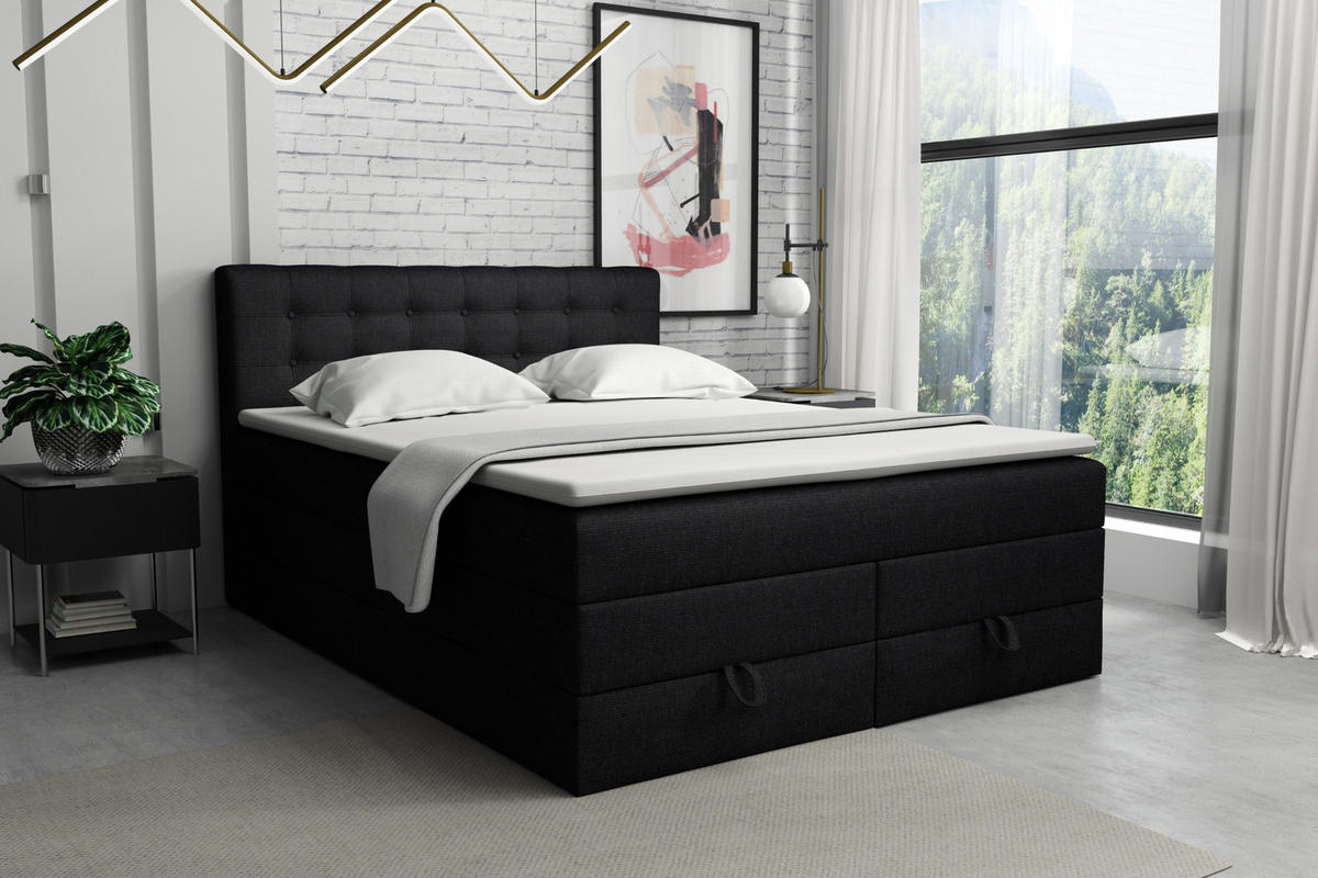 BOXSPRINGBETT VERNO 180/200 in Stoff Schwarz - Schwarz, Holz/Holzwerkstoff (180/200cm) - Deine Möbel 24
