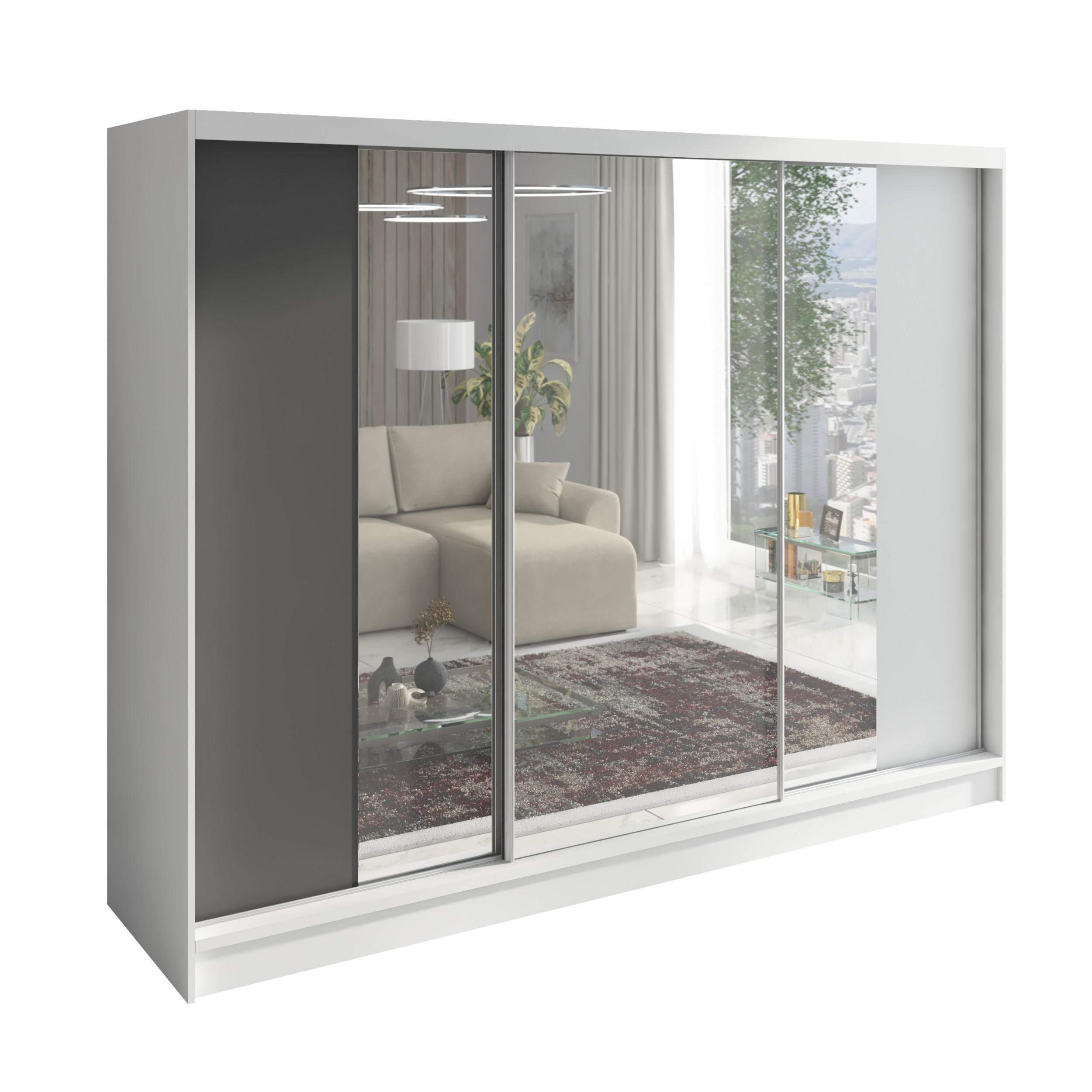 A&J MöbelLand Schwebetürenschrank Weiß, Graphit, Weiß 200x215x60 cm