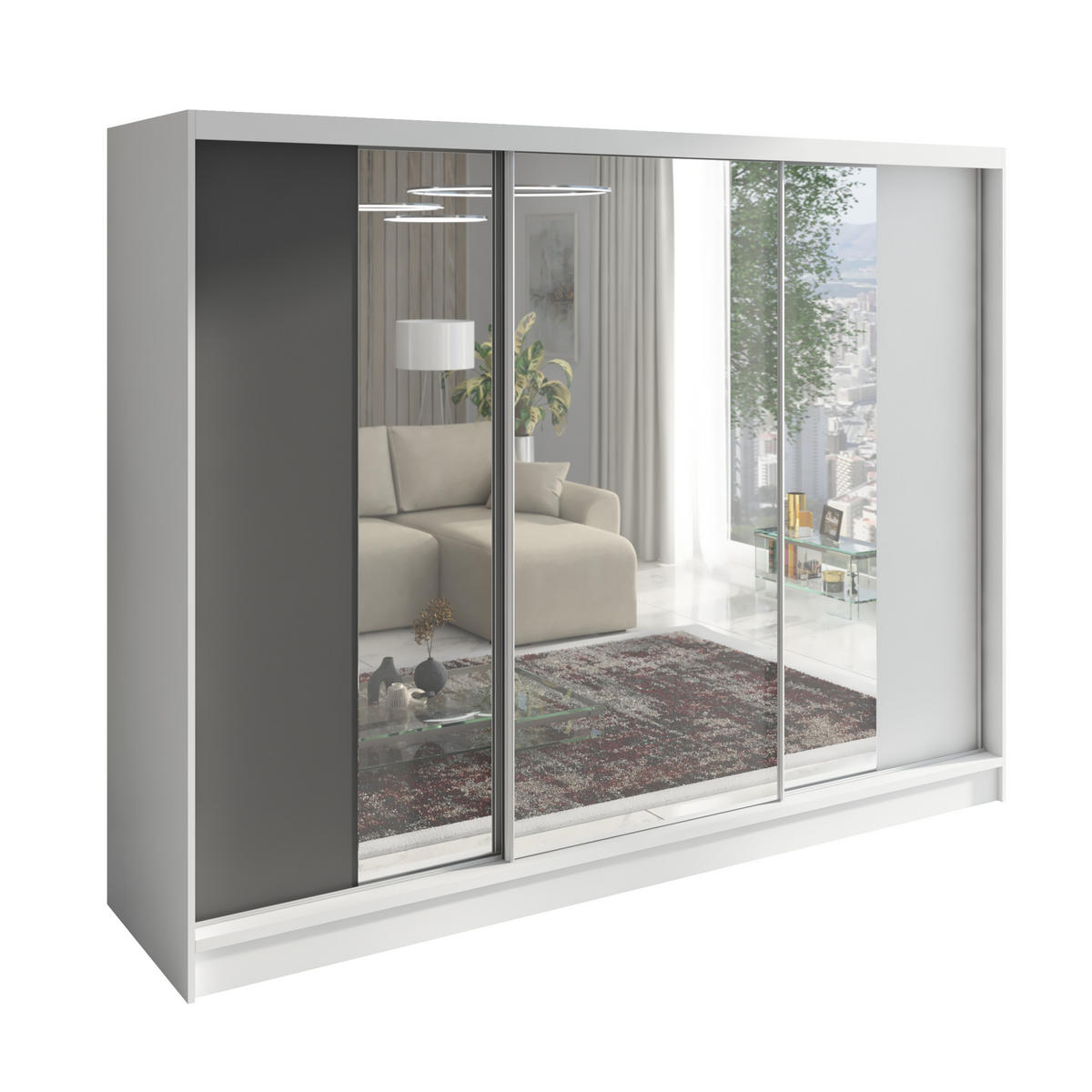 SCHWEBETÜRENSCHRANK 200 CM VIDA Farbe: Weiß, Graphit, Weiß - Graphitfarben/Weiß, Holzwerkstoff (200/215/60cm) - A&J MöbelLand