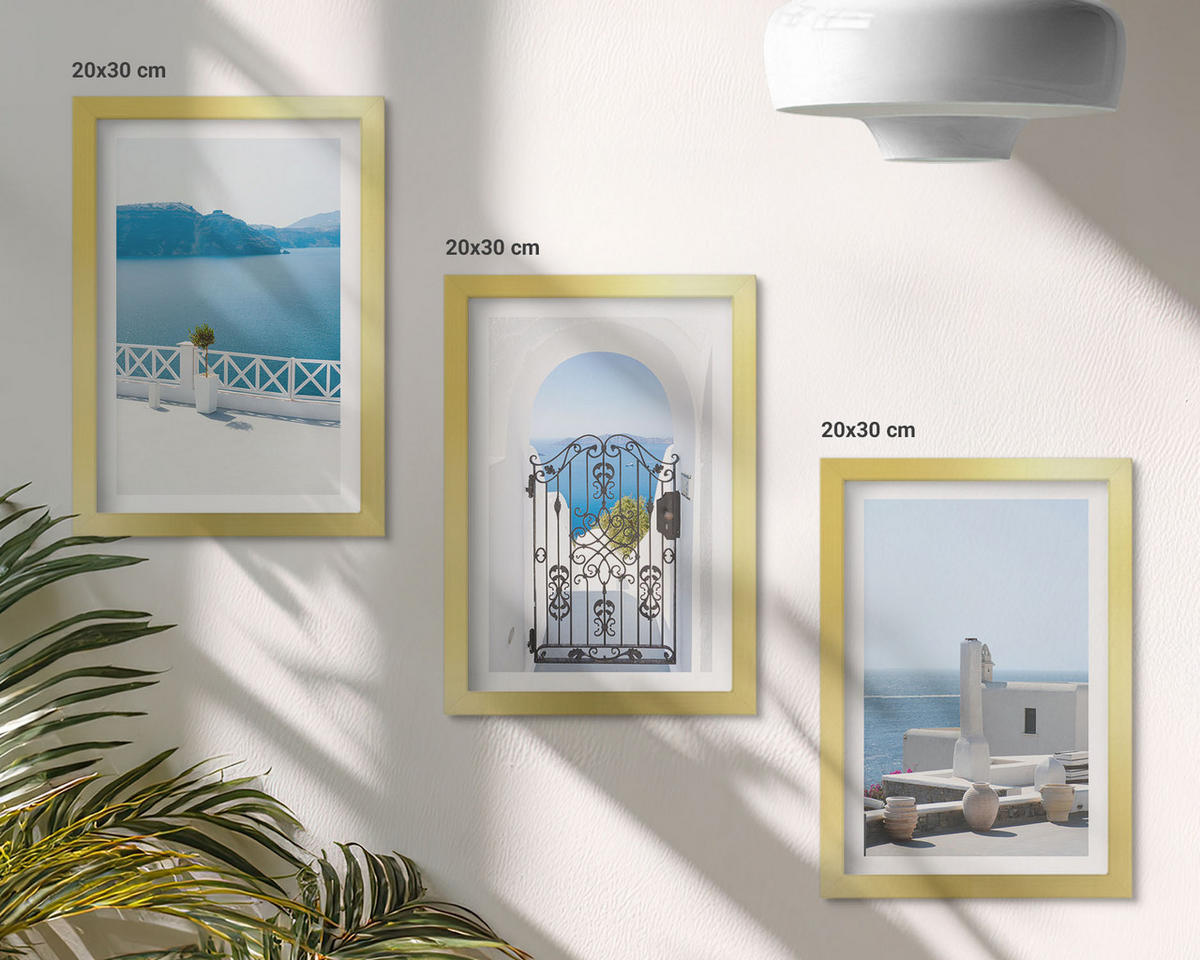 WANDBILDER 3er Set - 20x30 cm Goldrahmen - Gebäude am Weißen Meer, Griechenland - Goldfarben, Kunststoff (20/30cm) - ArtPrintCave