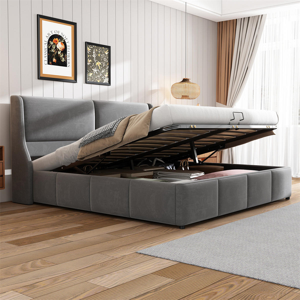 POLSTERBETT 180/200 cm in Grau Samt - Grau, Holz/Textil (180/200cm) - KOMHTOM