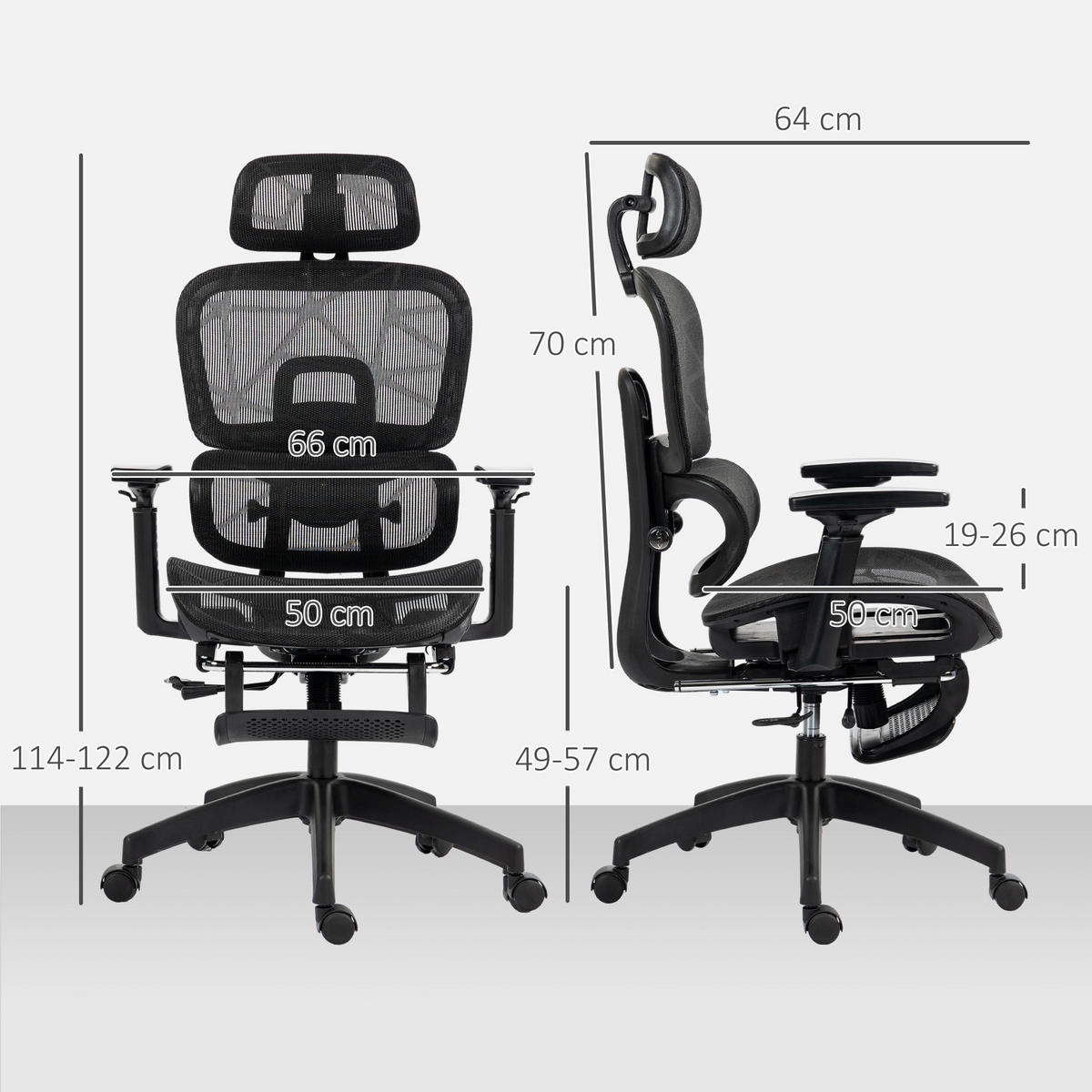 BÜROSTUHL Kopfstütze, Lendenwirbelstütze, Schwarz - Schwarz, Textil (66/122/64cm) - HOMCOM
