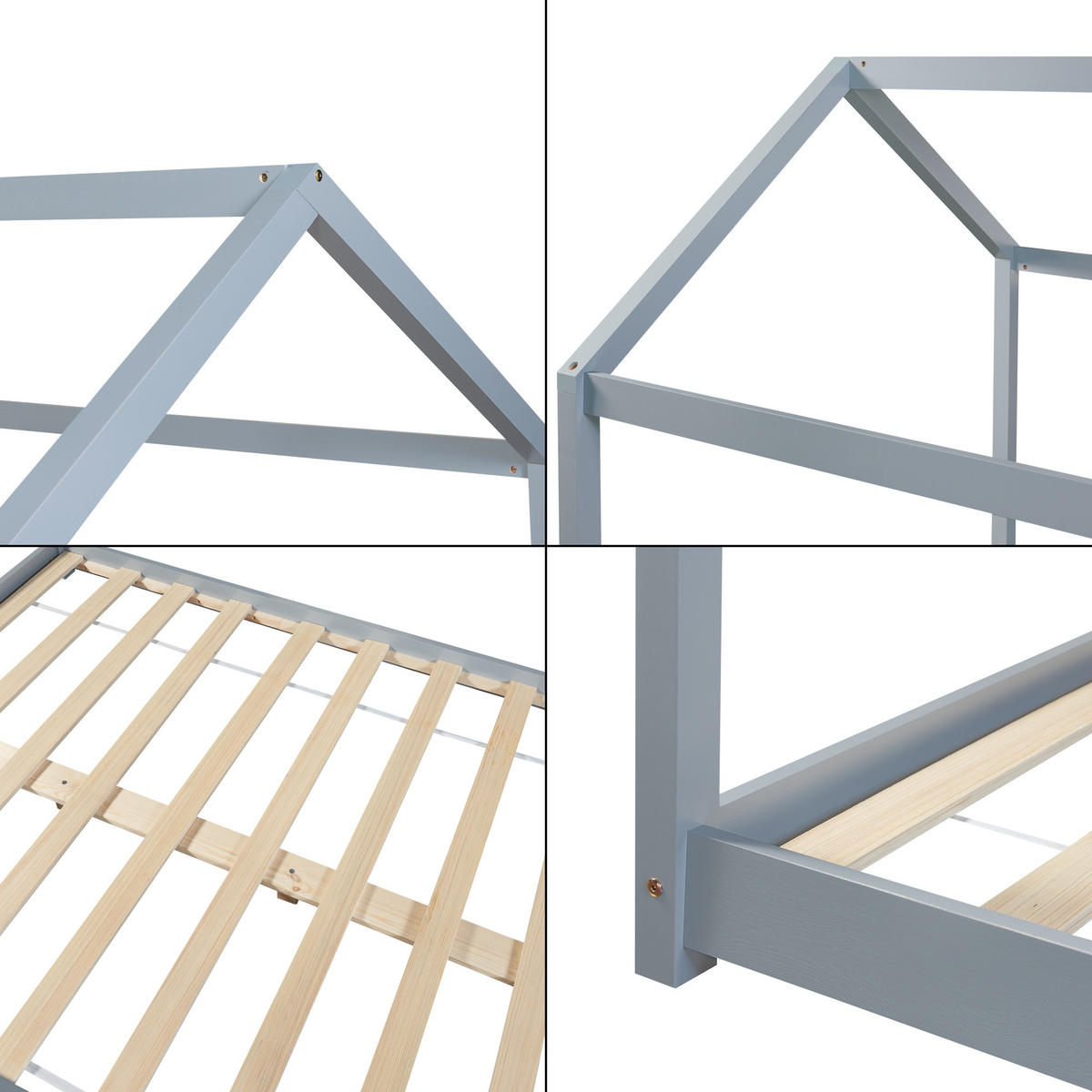 HAUSBETT Cerro - Grau, Holz (140/200cm) - [en.casa]