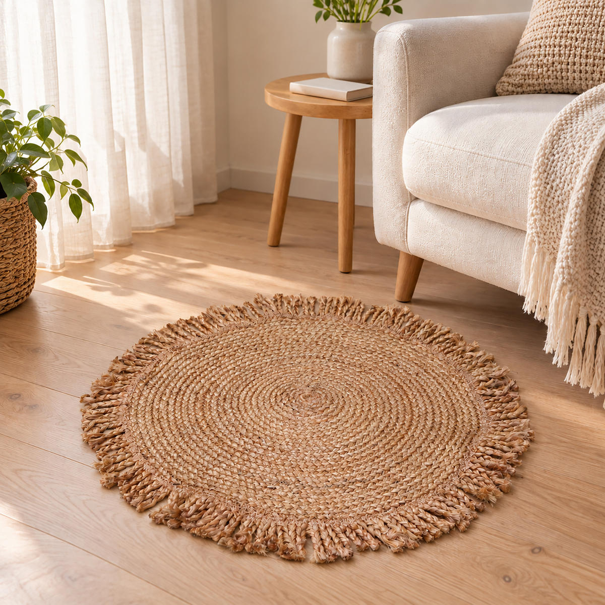 PREPROGA naravna okrogla juta ročno tkana 60 cm - bež, tekstil (60/60cm) - Relaxdays