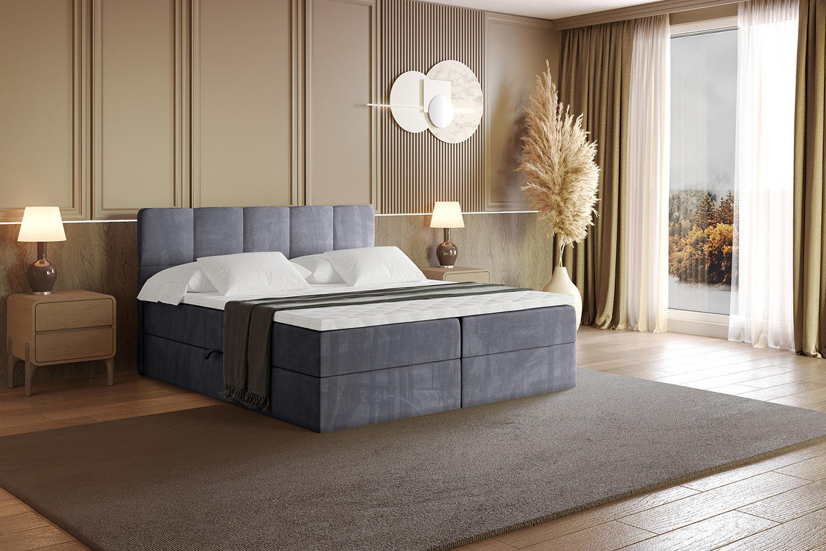 BOXBETT mit Matratze H4 und Lattenrost - LIRO - 160x200 - Dunkelgrau Casablanca - Dunkelgrau, Holzwerkstoff/Kunststoff (160/200cm) - ALTDECOR