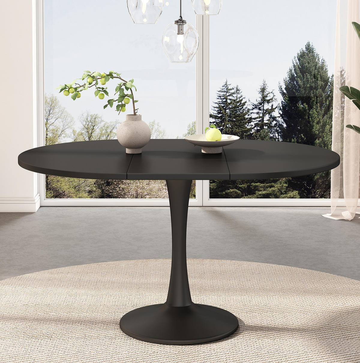 AUSZIEHTISCH oval 100/100/75 cm, ausziehbar auf 140 cm, Schwarz - Schwarz, Holzwerkstoff (100/140/75cm) - BEAOK