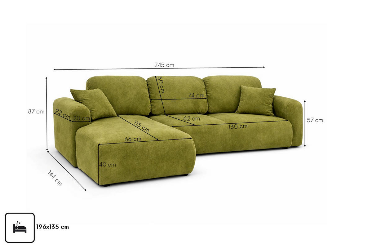 ECKSOFA Mit Schlaffunktion Und Bettkasten, Sofa L-Form Bingo L, Veloursstoff Salvador, Olive, Links - Olivgrün, Holz (245/144cm) - Kaiser Möbel