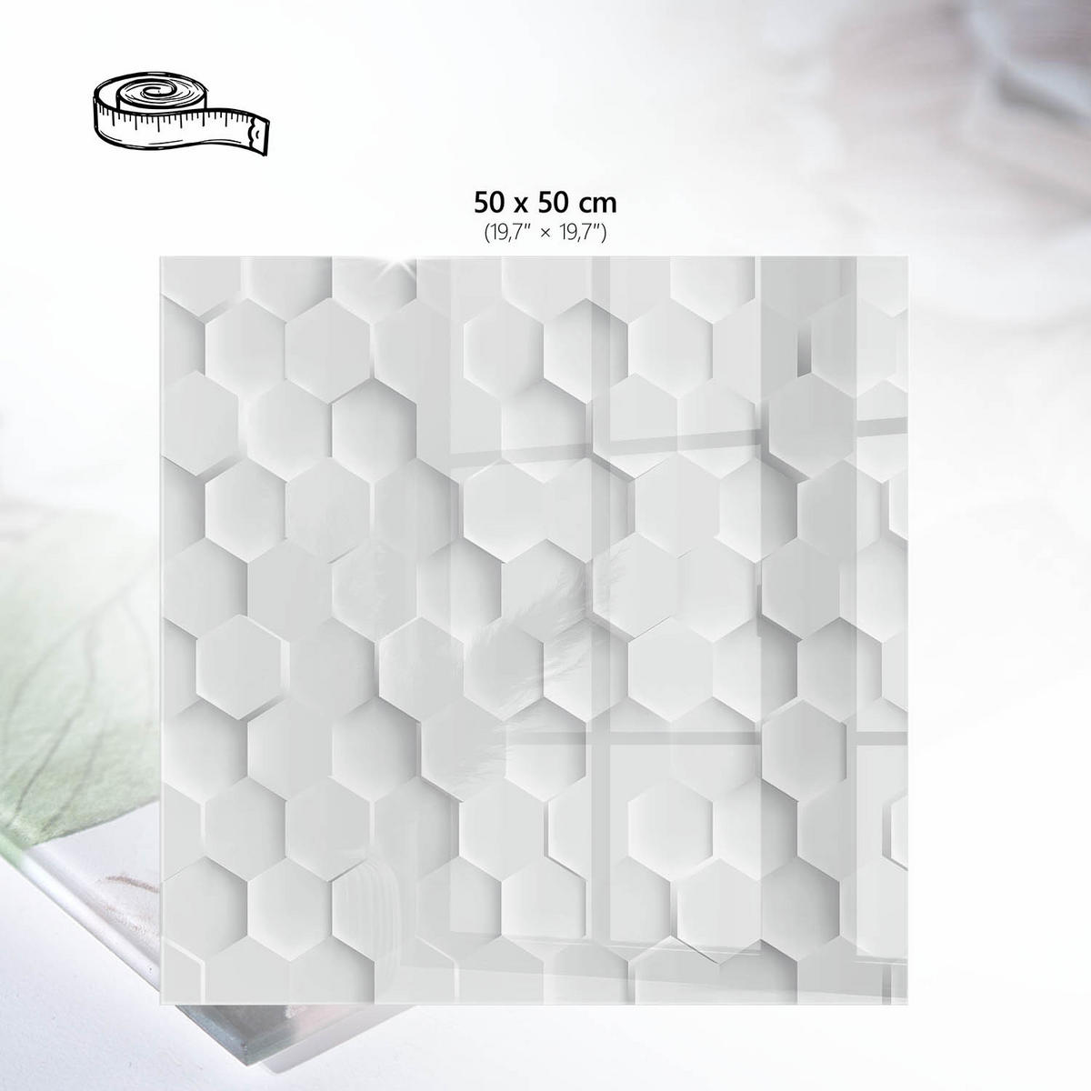 TISCHPLATTE 50x50 cm – Weiße Sechsecke - Schwarz, Glas (0.4/50/50cm) - Wallfluent