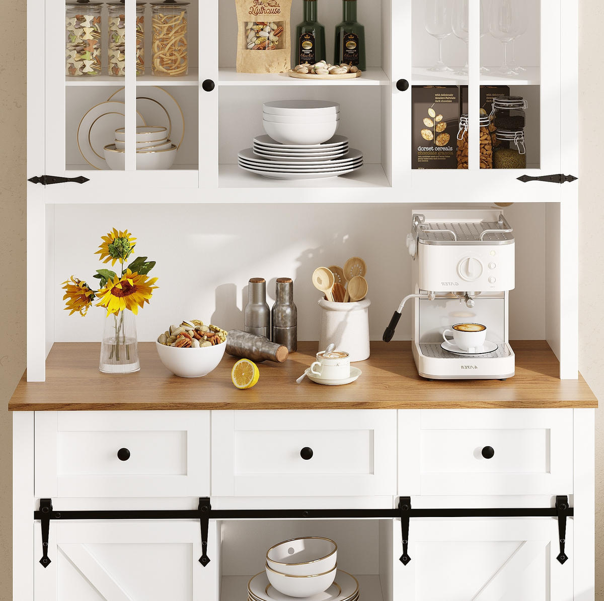 BUFFET 105/38,4/180 cm aus MDF mit LED-Beleuchtung und Schiebetür im Scheunenlook Weiß - Weiß, Holzwerkstoff (105/180/38.4cm) - Modenvie