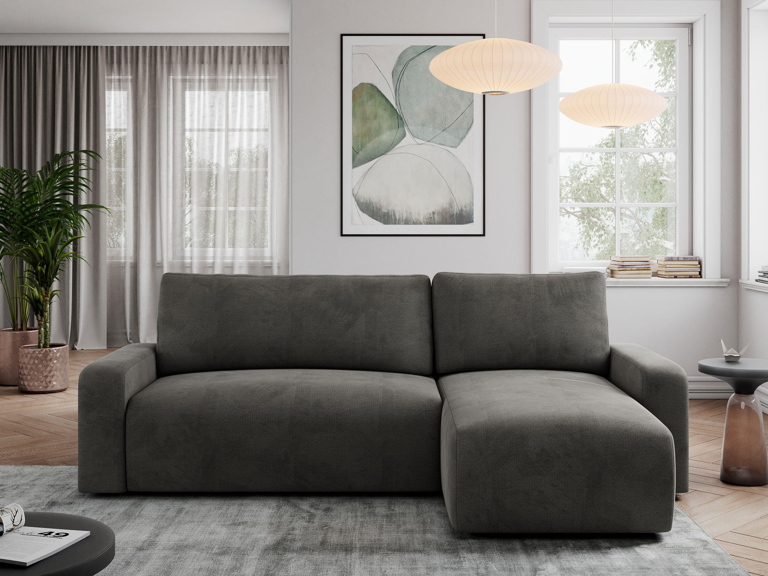 ECKSOFA ARGOS Dunkelgrau Velours - Dunkelgrau/Schwarz, Kunststoff/Textil (245/150cm) - MKS
