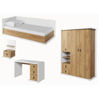 JUGENDZIMMER-SET Simi weiß / Hickory Oak 420 / 212 / 200cm 4-teilig - Eichefarben/Braun, Holz/Holzwerkstoff (420/200/212cm) - Feldmann-Wohnen