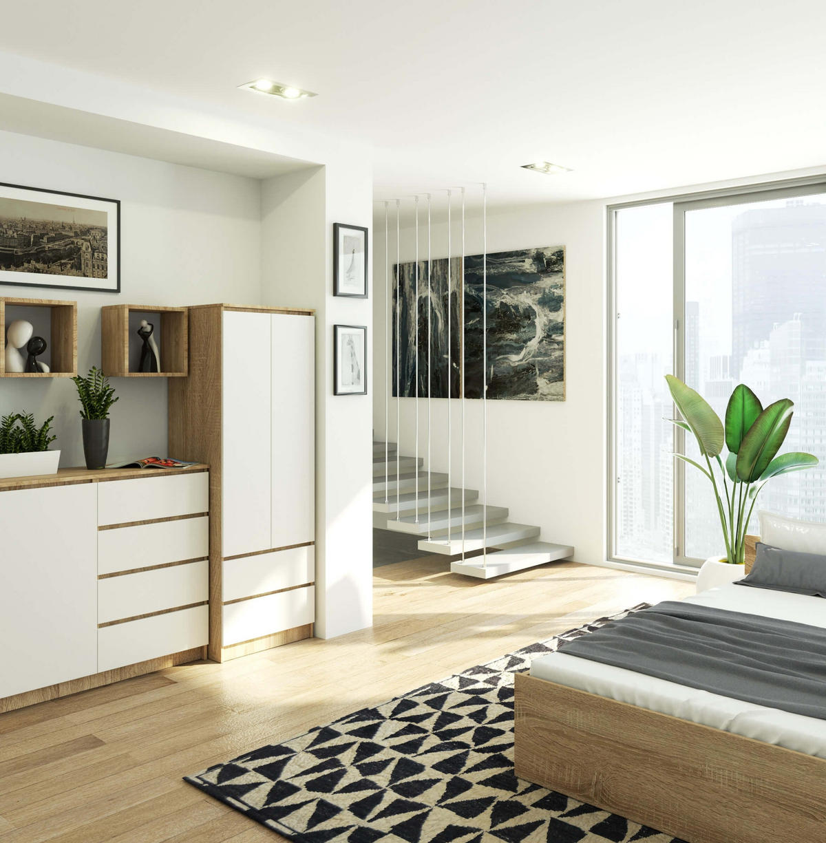 KLEIDERSCHRANK Eiche Sonoma, Weiß 180/60/51 - Weiß/Sonoma Eiche, Holzwerkstoff (60/180/51cm) - RAUMHIRSCH FURNITURE