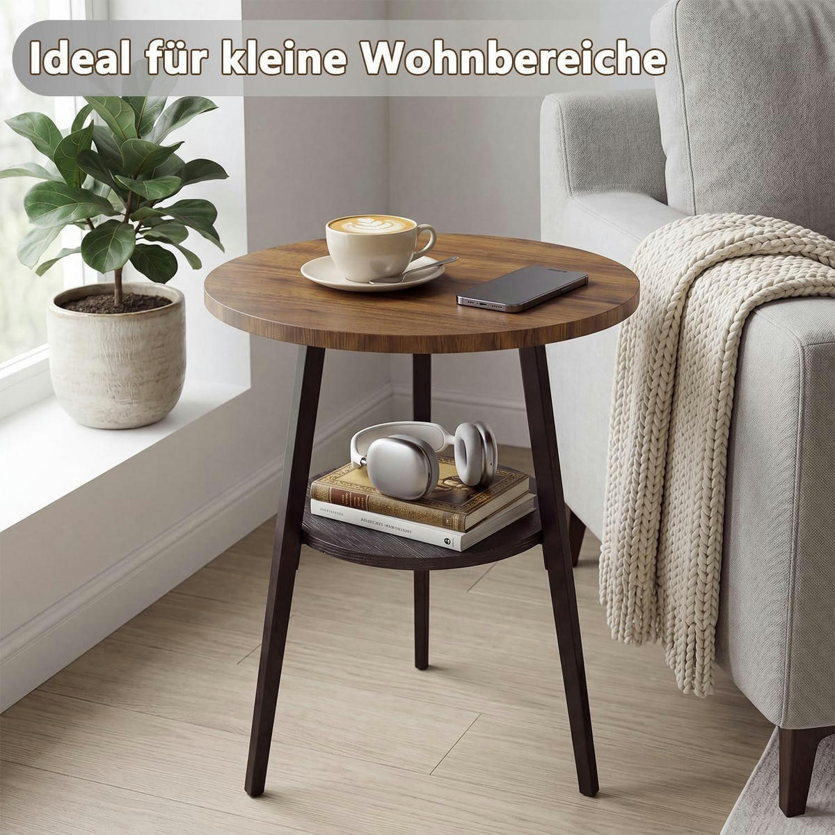 BEISTELLTISCH Rund Nussbaumoptik 55 cm - Braun, Holzwerkstoff (39.4/39.4/55cm)