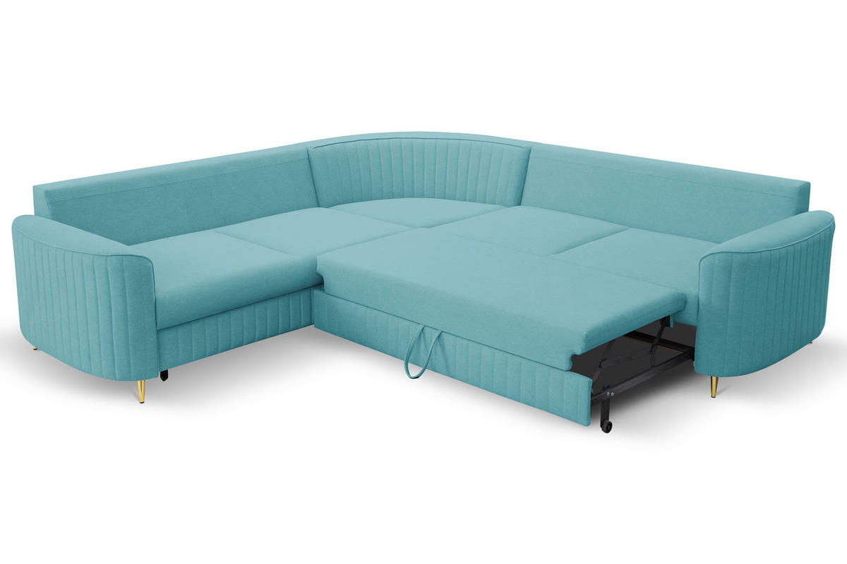 ECKSOFA LAREN, modernes Schlafsofa mit Stauraum, Plastikfüße, L-förmig, lose Rückenkissen freistehend, LINKS 251x252x85 cm Turquoise - Türkis, Holz/Textil (251/252cm) - DomoHome