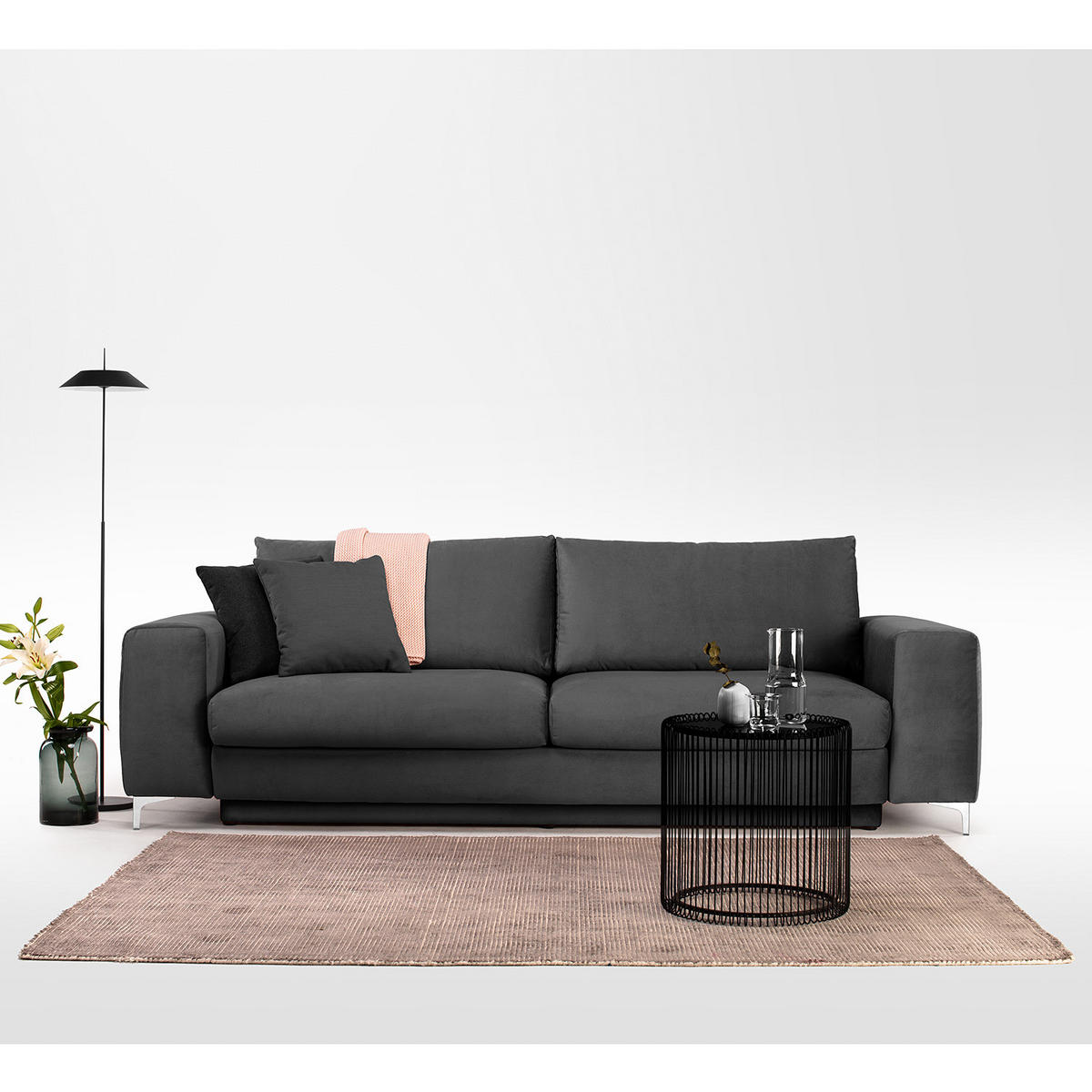 SCHLAFSOFA - Samt - Dunkelgrau/Silberfarben, Textil/Metall (265/91/105cm) - home24