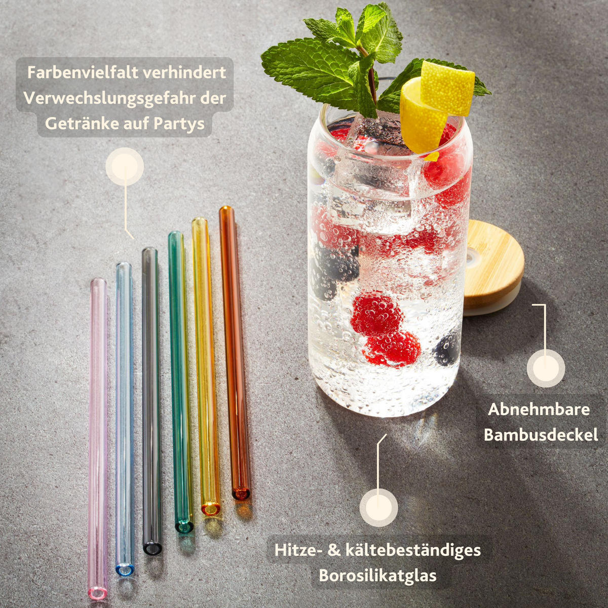 GLÄSER SET mit Strohhalmen - Transparent, Glas - Sänger