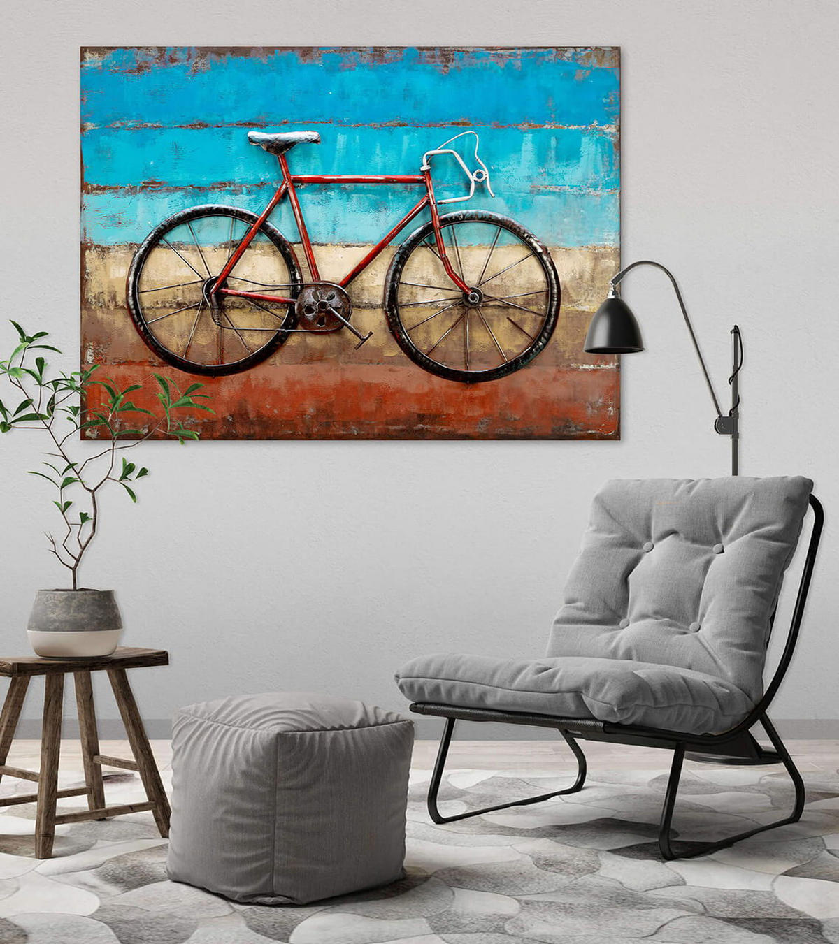 METALLBILD Blau 100/70 cm - Blau/Rot, Metall (3.2/70cm) - KUNSTLOFT
