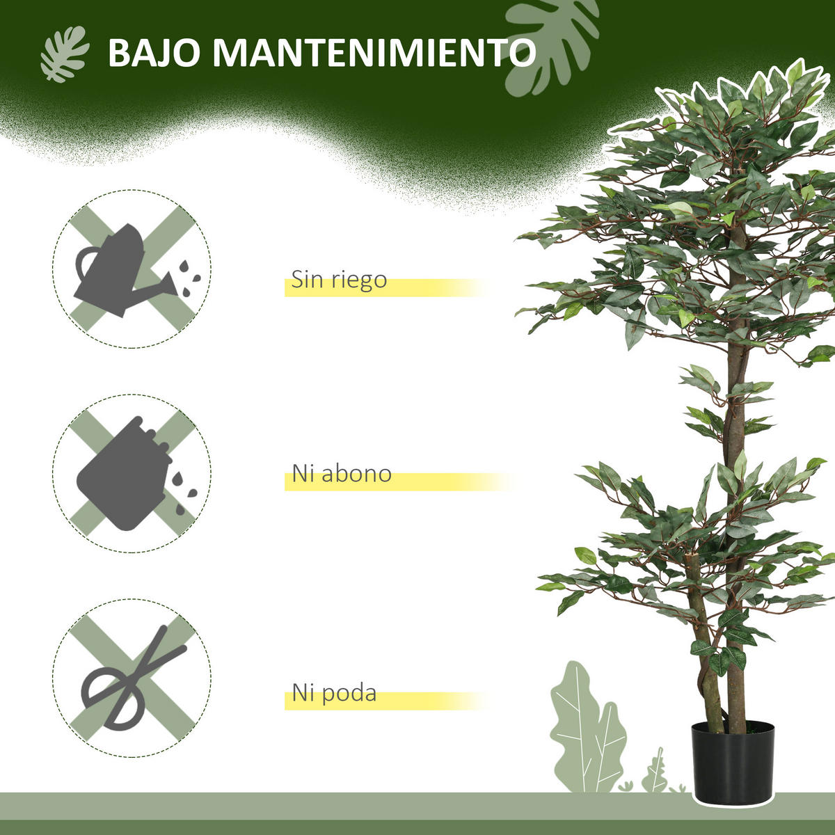 KUNSTPFLANZE, Künstlicher Ficus 150 cm, 1008 Blätter, Moos & Topf, dekorativ, Grün - Multicolor, Kunststoff (150cm) - FORIOUS