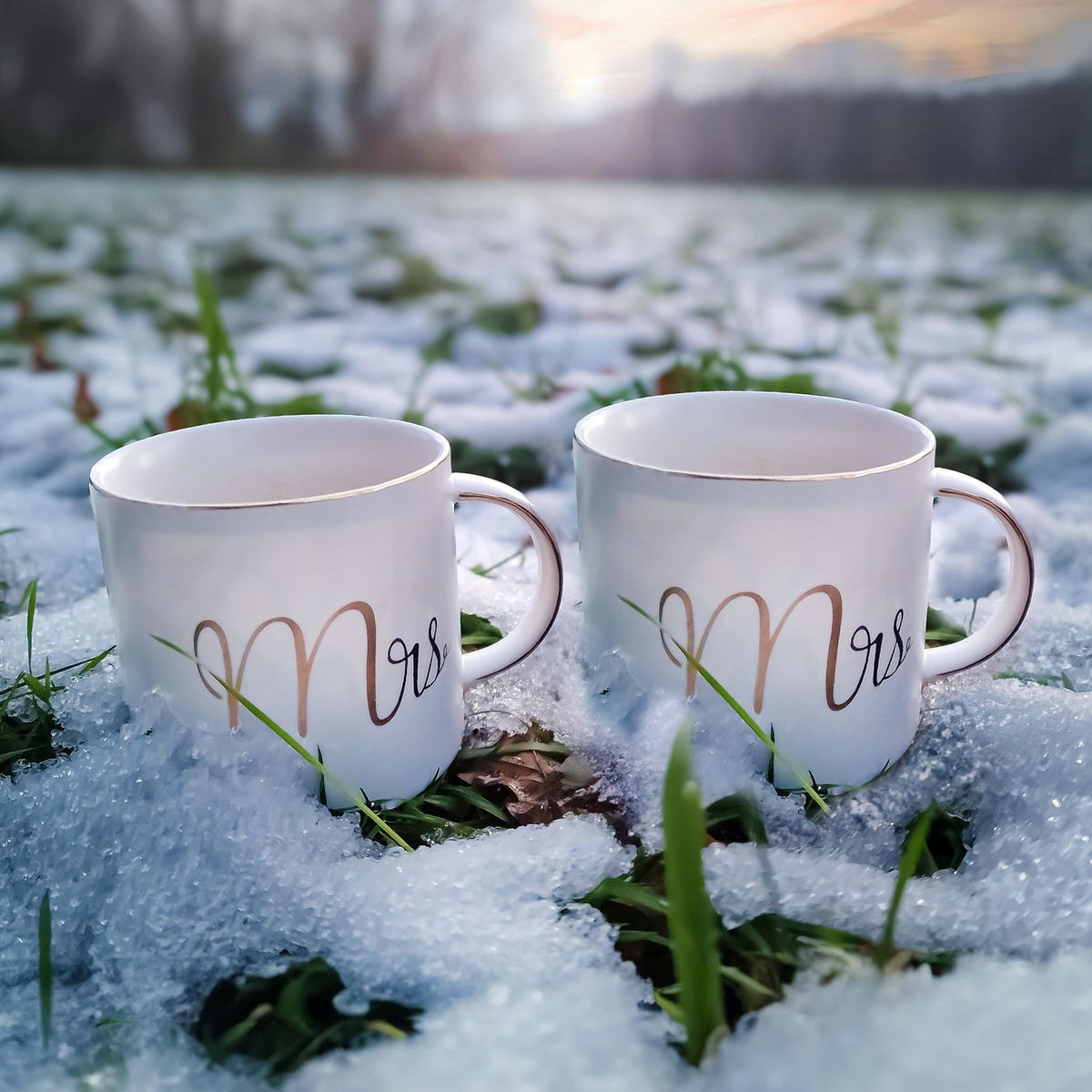 KAFFEETASSE mit Goldrand und Aufschrift Mrs & Mr 300 ml (2-tlg.) - Weiß, Keramik (0.3L) - Intirilife