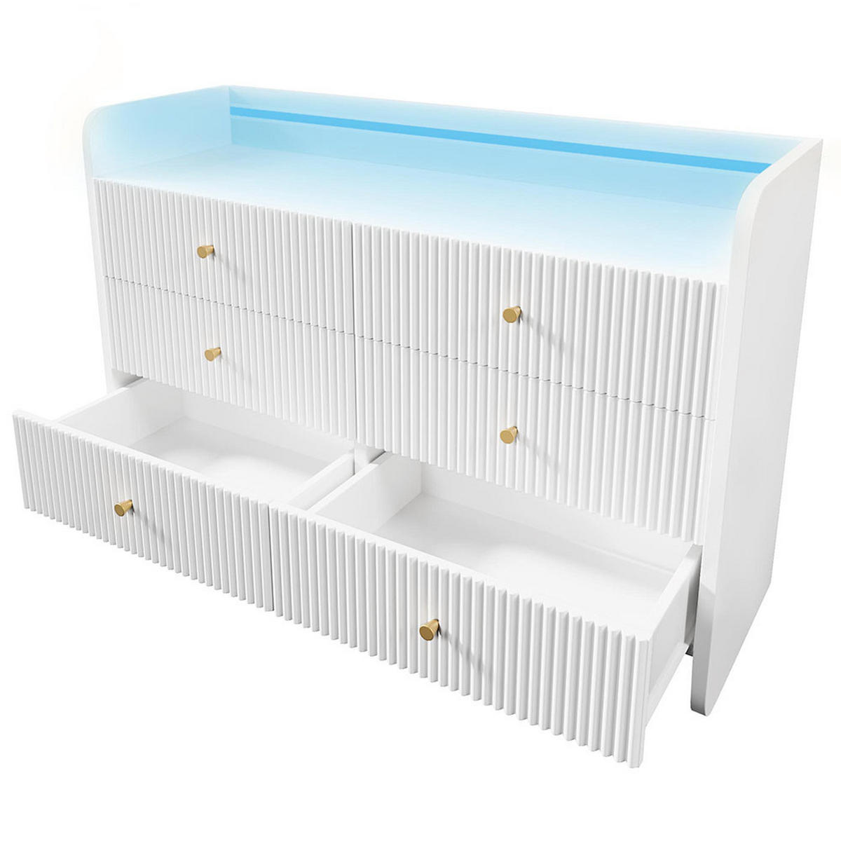 KOMMODE mit LED-Beleuchtung，Wellenförmiges Rillendesign，Weiß - Weiß, Holzwerkstoff (40/75/120cm) - KOMHTOM