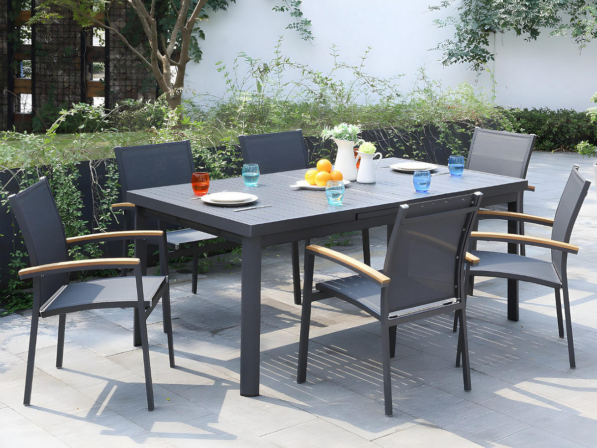 GARTENESSGRUPPE im Set - 6 -Sitzer - Aluminium - anthrazitgrau - NAURU - Anthrazit, Metall - Vente-Unique