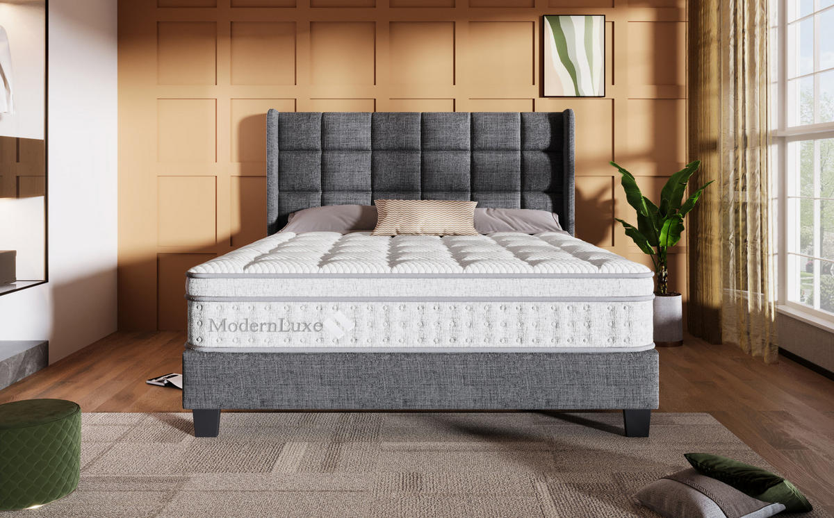 POLSTERBETT 140/200 cm mit LED-Beleuchtung, USB-Anschluss und Bettkasten, Grau - Grau, Textil (140/200cm) - Redom