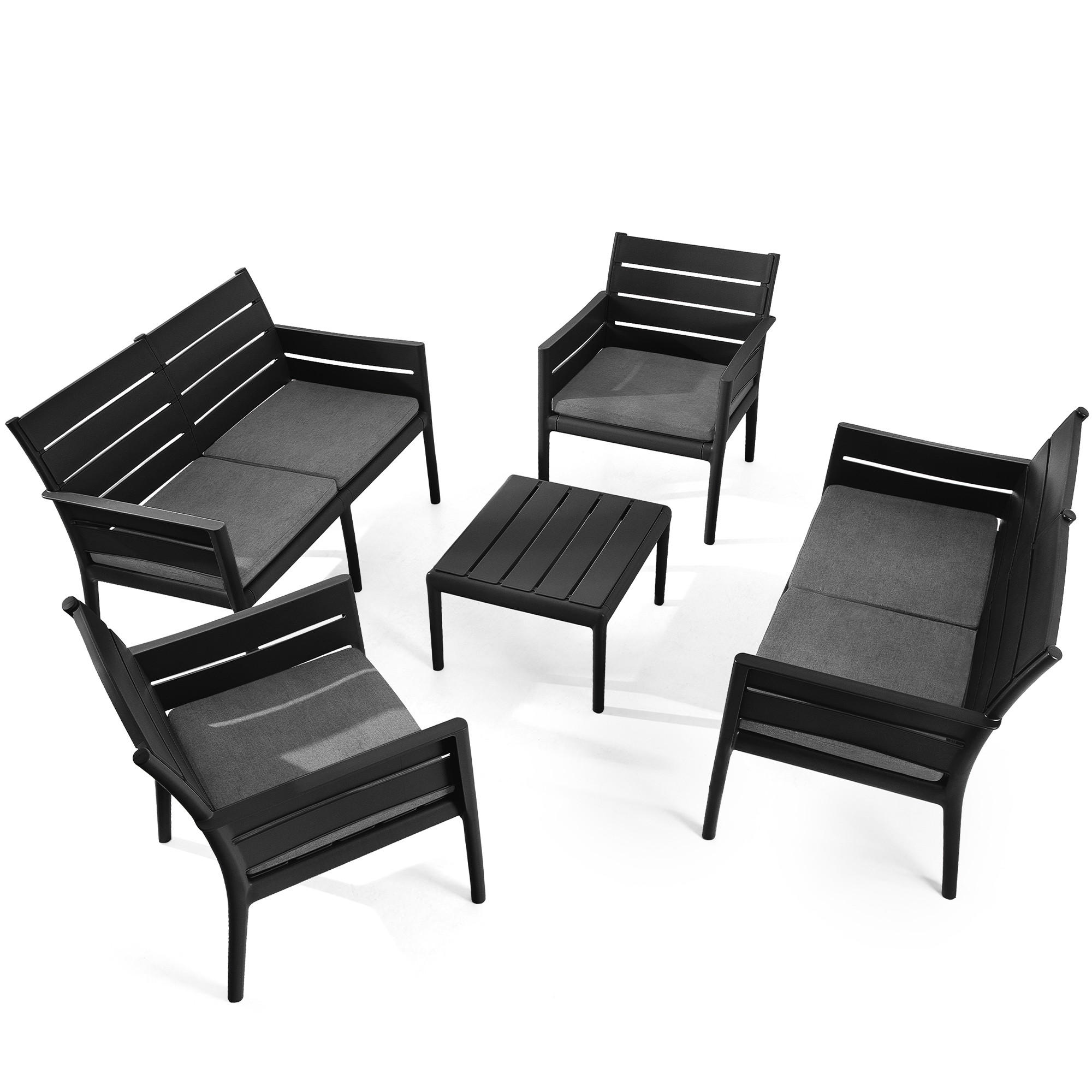 GARTENMÖBEL-SET MITTU 5-tlg, Anthrazit/Grau - Anthrazit/Grau, Kunststoff - KONSIMO®