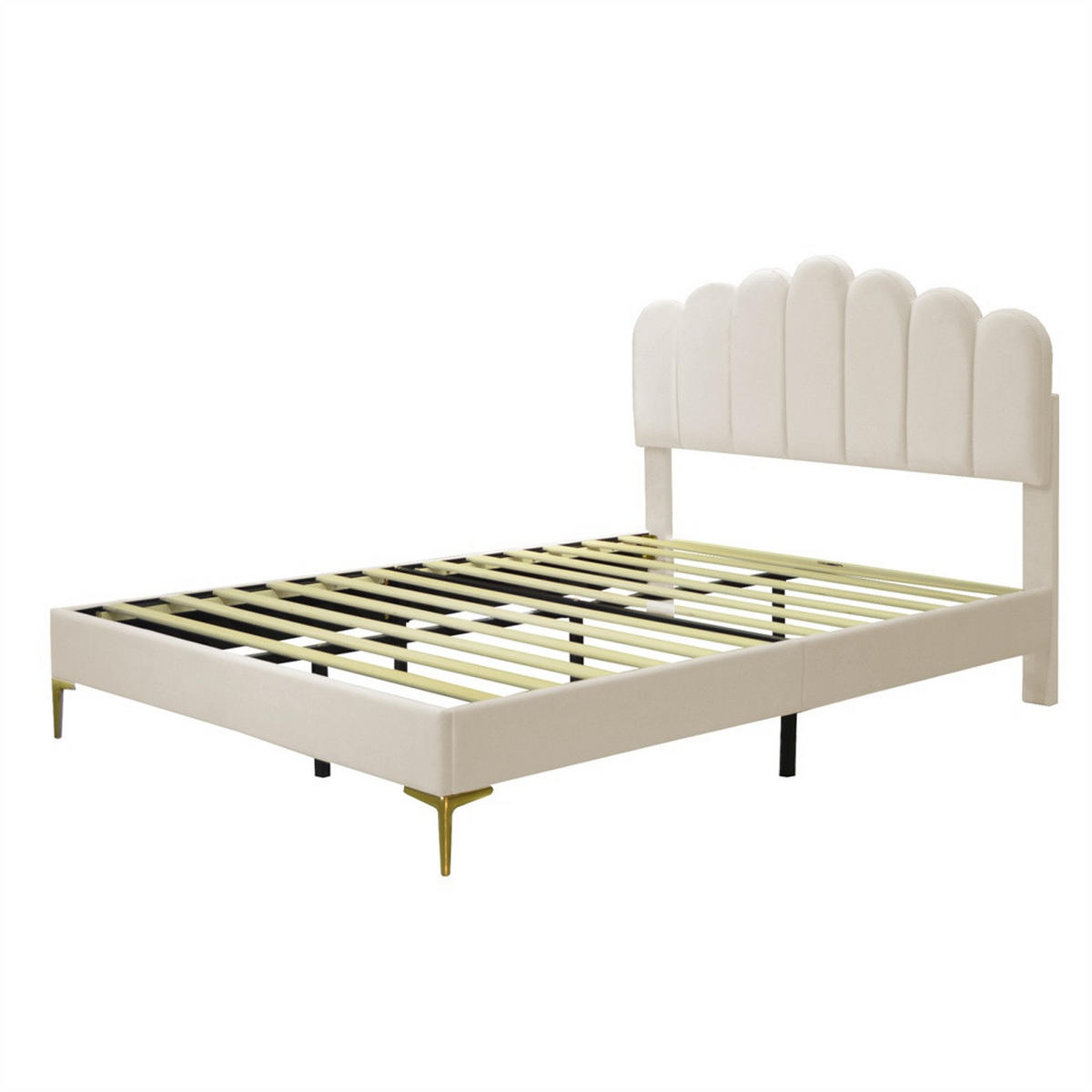POLSTERBETT 140x200 cm mit höhenverstellbarem Kopfteil - Elegantes geometrisches Design - ohne Matratze - Beige - Beige, Textil (140/200cm) - DELFA