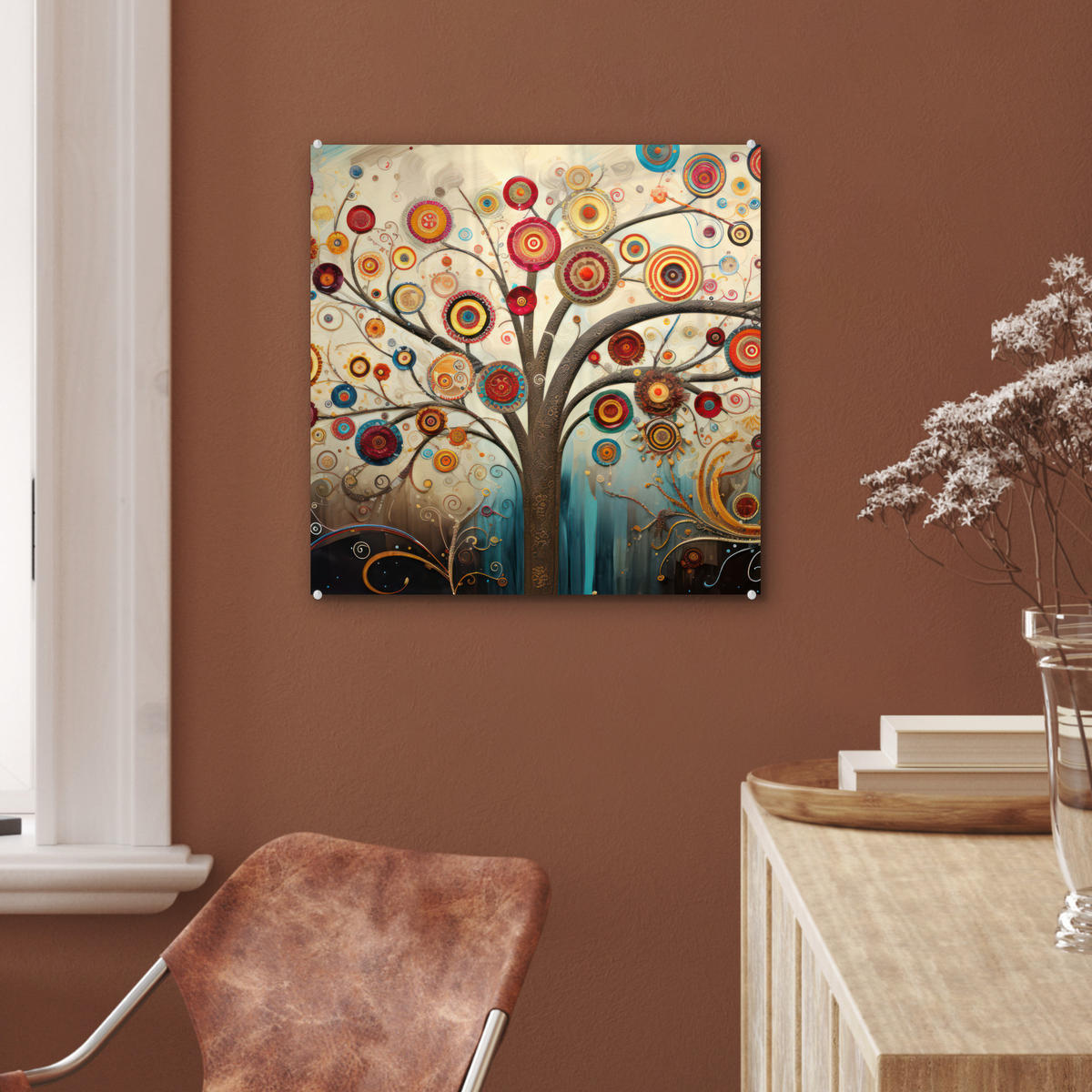 OBRAZ NA AKRYLOVOM SKLE Strom - Strom života - Farba 50x50 cm - hnedá, sklo (50/50cm) - MuchoWow